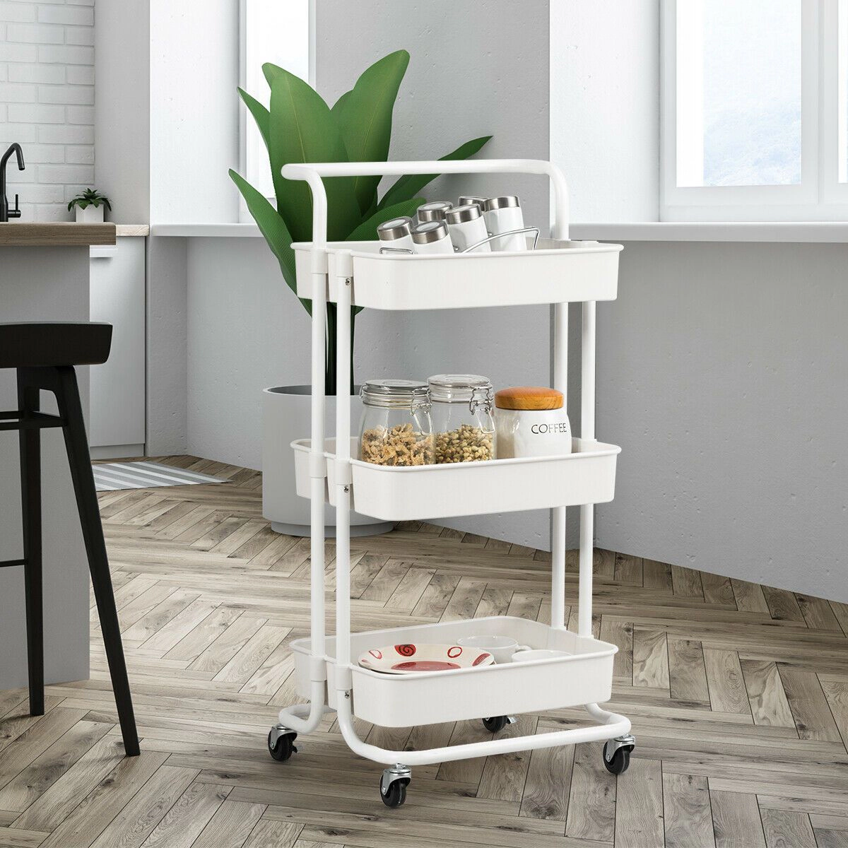 SlickBlue 3-Tier Metal Storage Cart with Locking Caster Wheels
