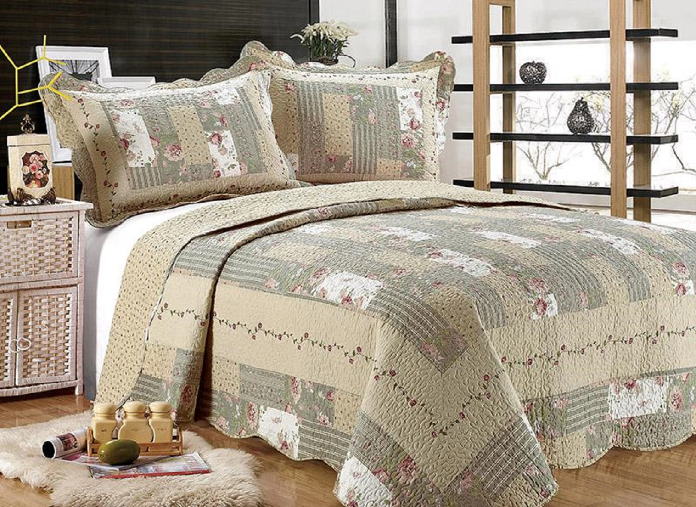 J&V TEXTILES 100% Microfiber Green Reversible Quilt Set