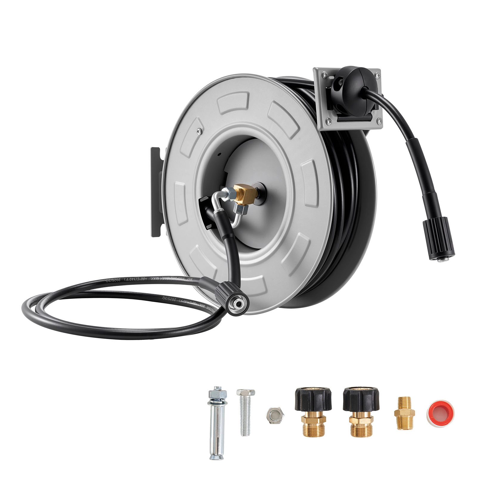 HONGGE Pressure Washer Hose Reel Retractable Power Heavy-Duty Steel Washer Hose Reel 4000PSI Max Auto-Rewinding