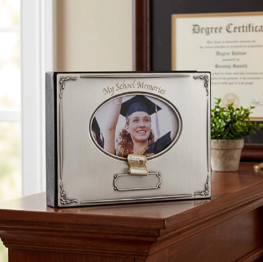 Jiallo "My School Memories" Silver-Finish Graduation Photo Album with Oval Frame Cover