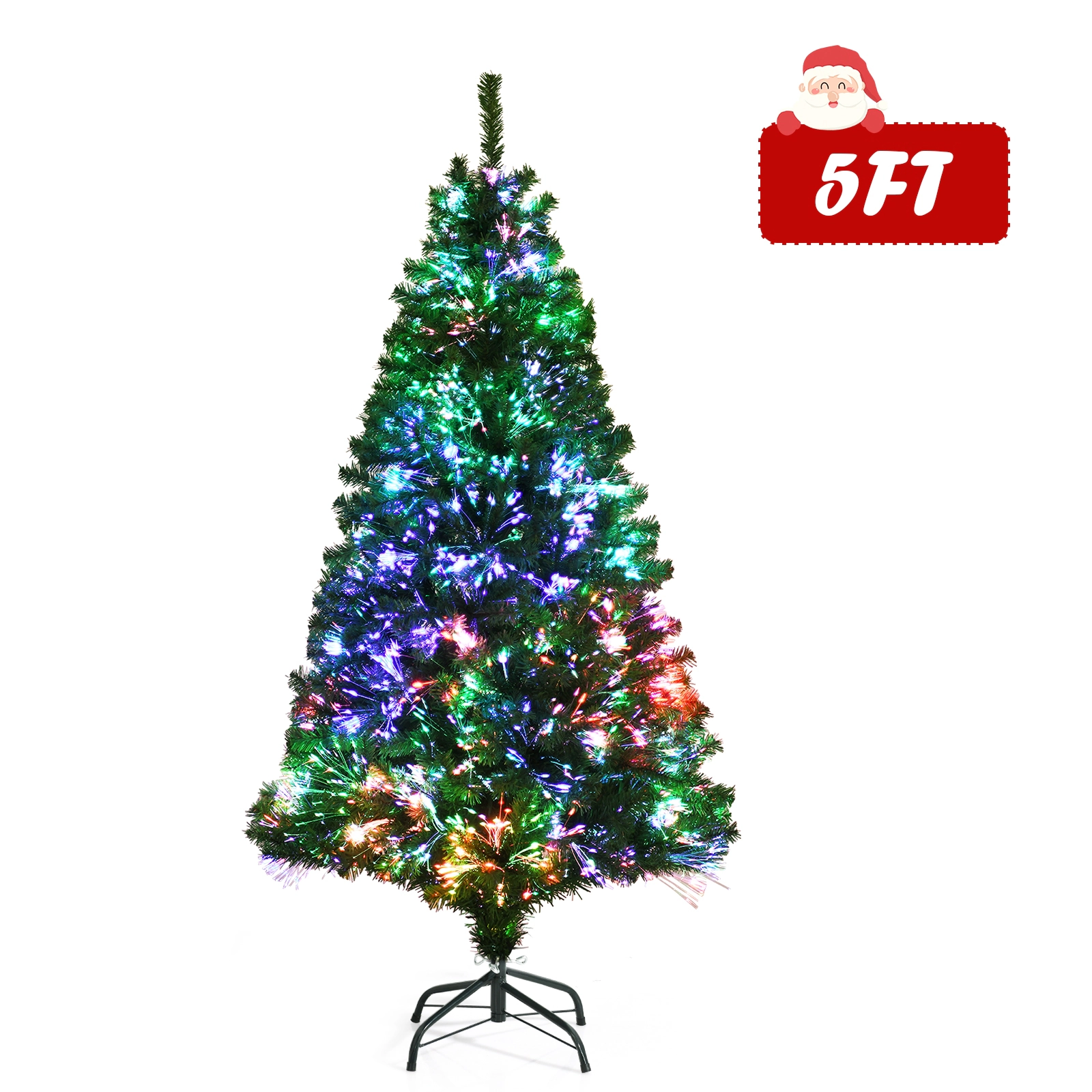 SUGIFT 5-ft Pre-Lit Fiber Optic Spruce Artificial Christmas Tree with 449 Branch Tips 2.5-ft W Green