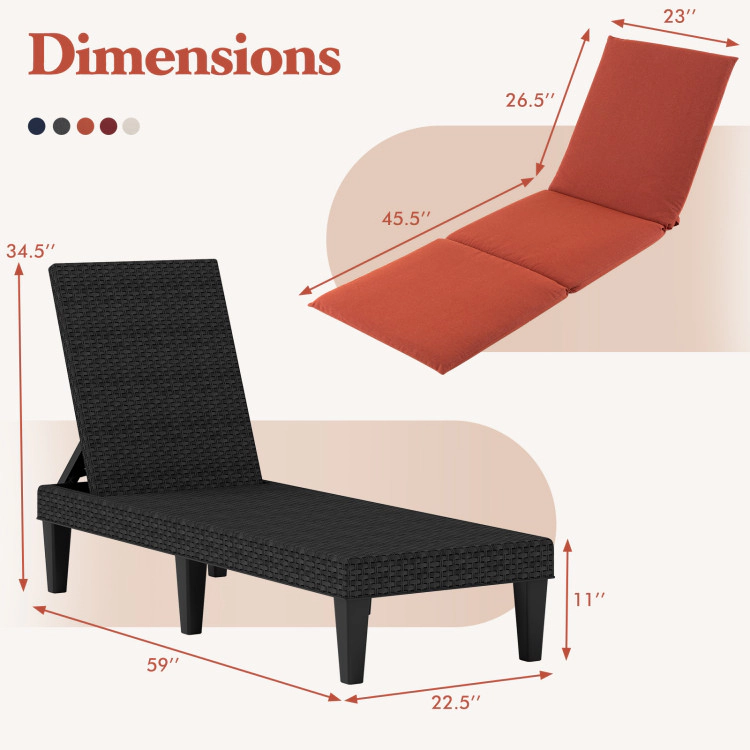 Hivvago Patio Lounge Chair 3-Position Adjustable Backrest And Cushion