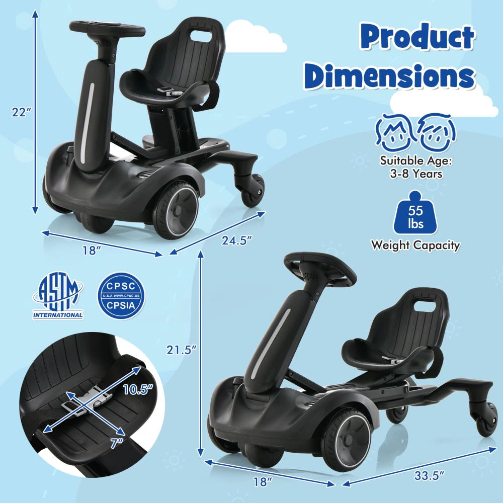 Hivvago 6V Kids Ride on Drift Car with 360° Spin and 2 Adjustable Heights