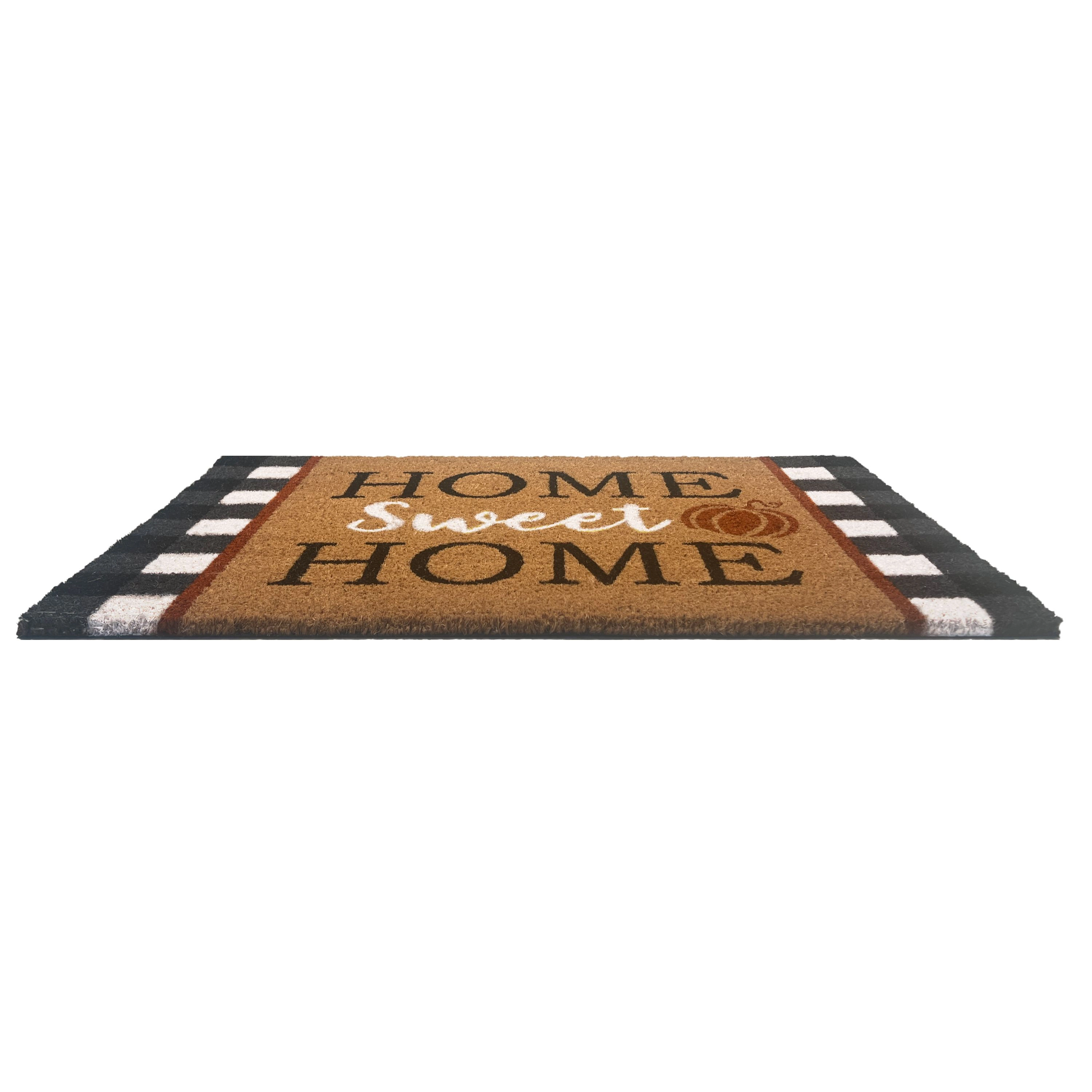 Kate Aurora Fall Autumn Plaid Home Sweet Home Pumpkin Bristled Outdoor All Season Welcome Mat - 18"x30"