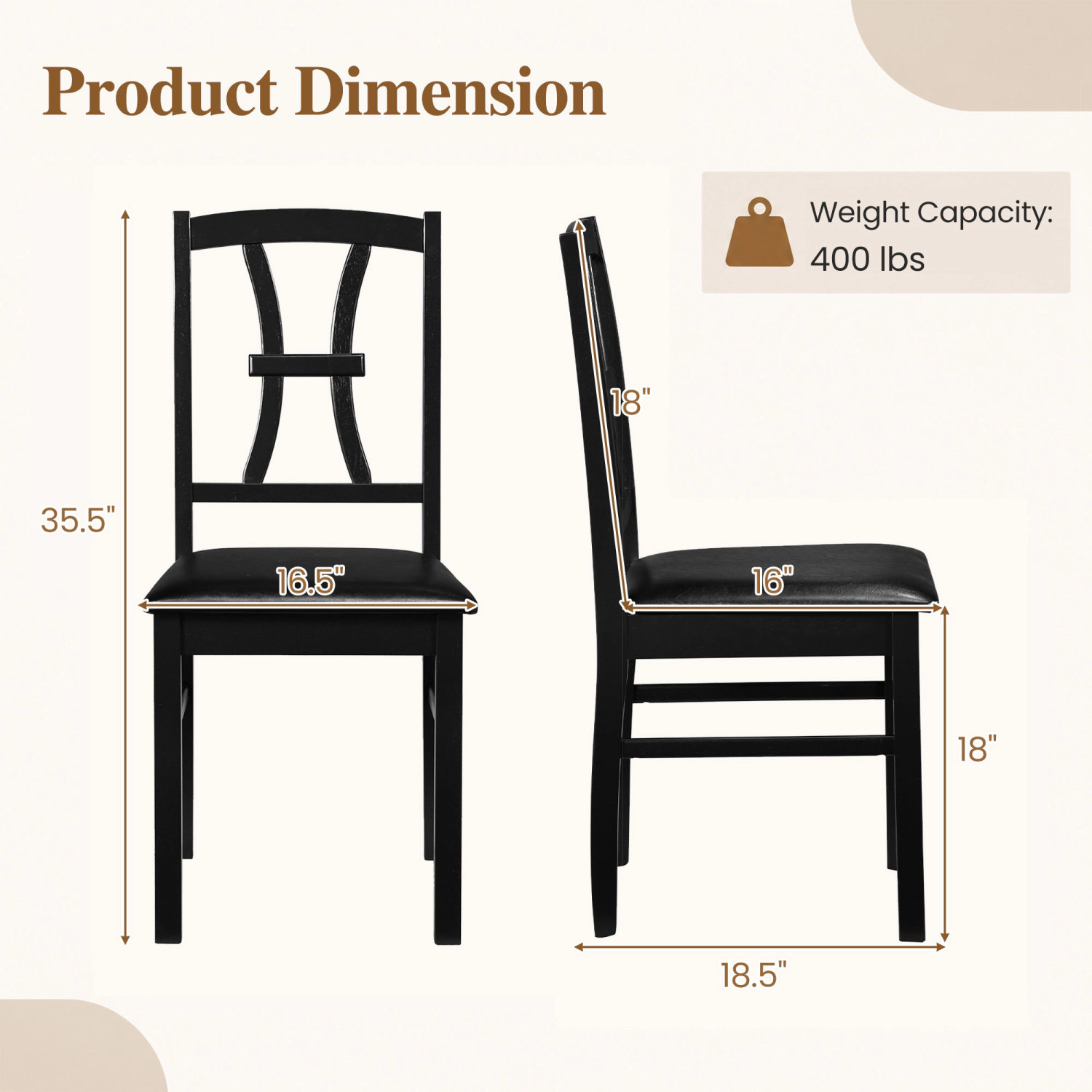 LJG Wooden Dining Chairs Set of with Faux Leather Padded Seat for Kitchen
