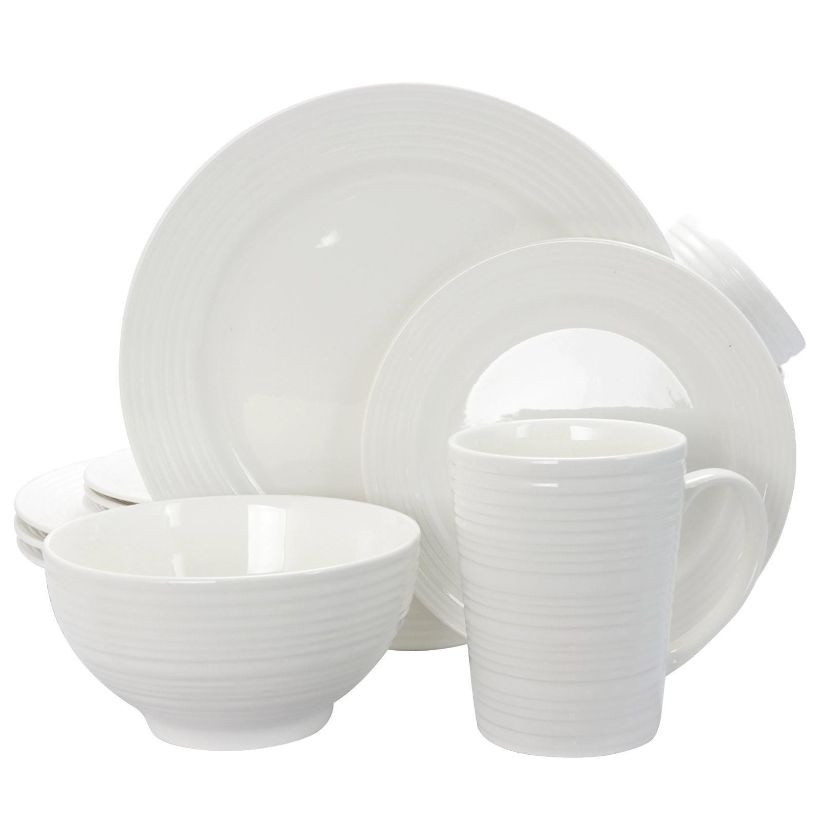 Gibson Home Amelia Court 16 Piece Dinnerware Set in White  Embossed