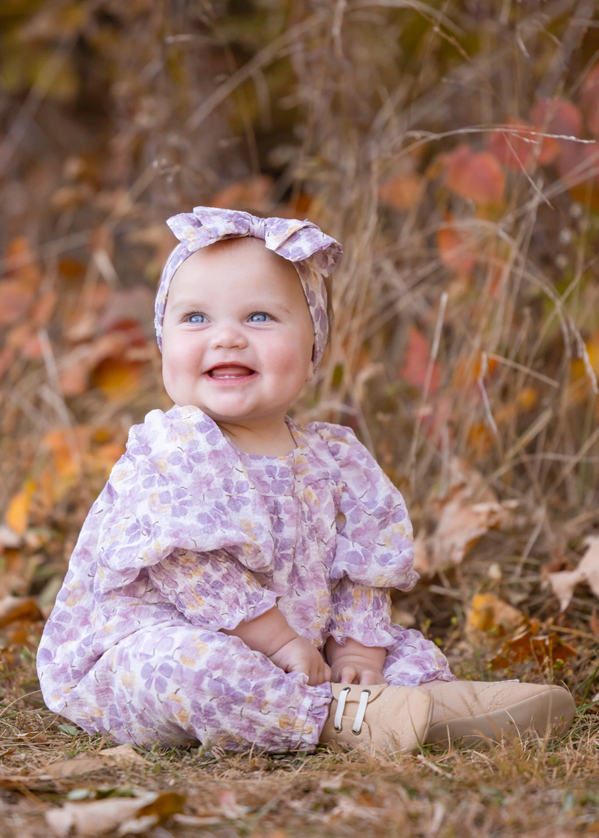 Mabel and Honey Lavender Dew Crepe Chiffon Baby Romper