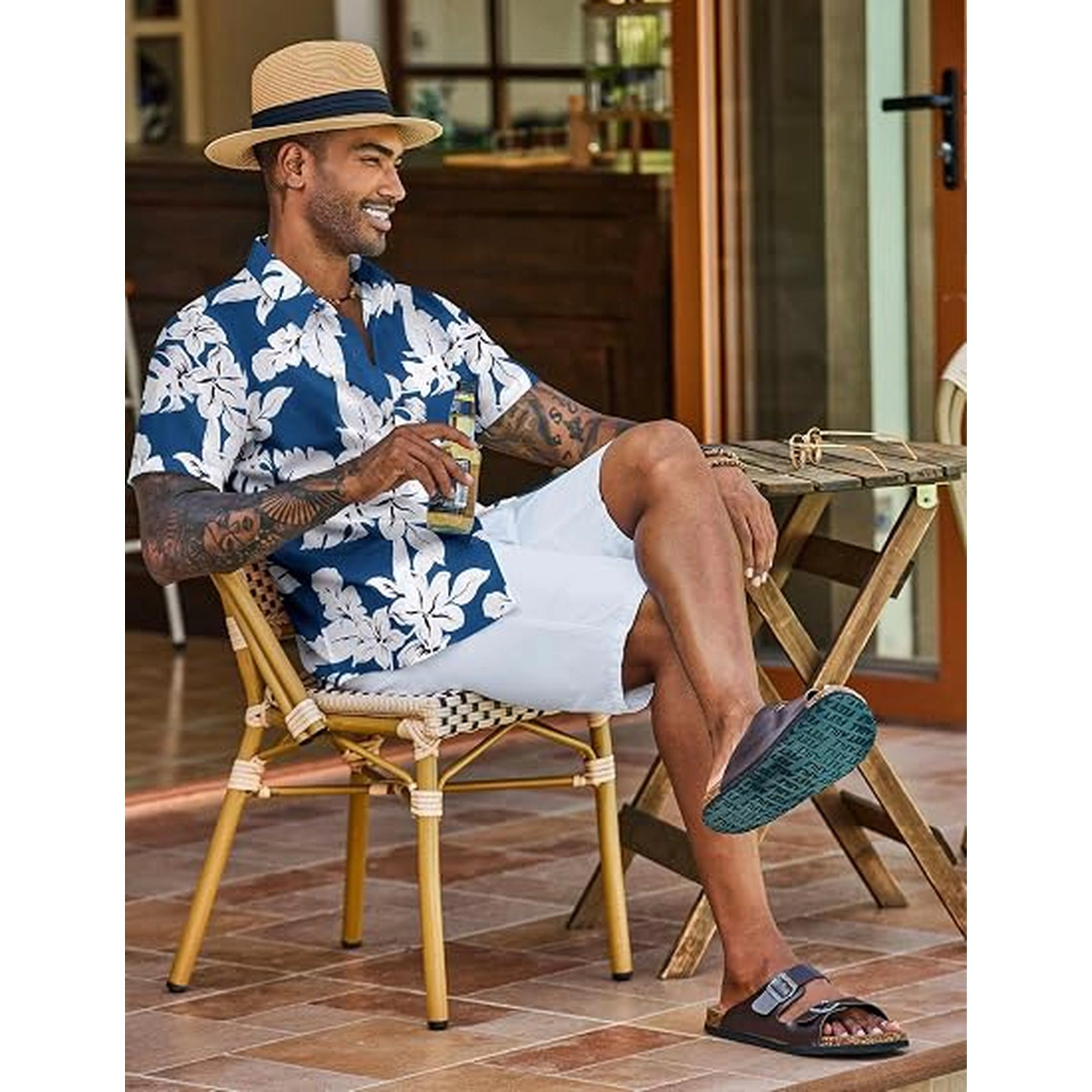 COOFANDY Mens Short Sleeve Hawaiian Shirt Palm Leaf Print Button Up Casual Tops