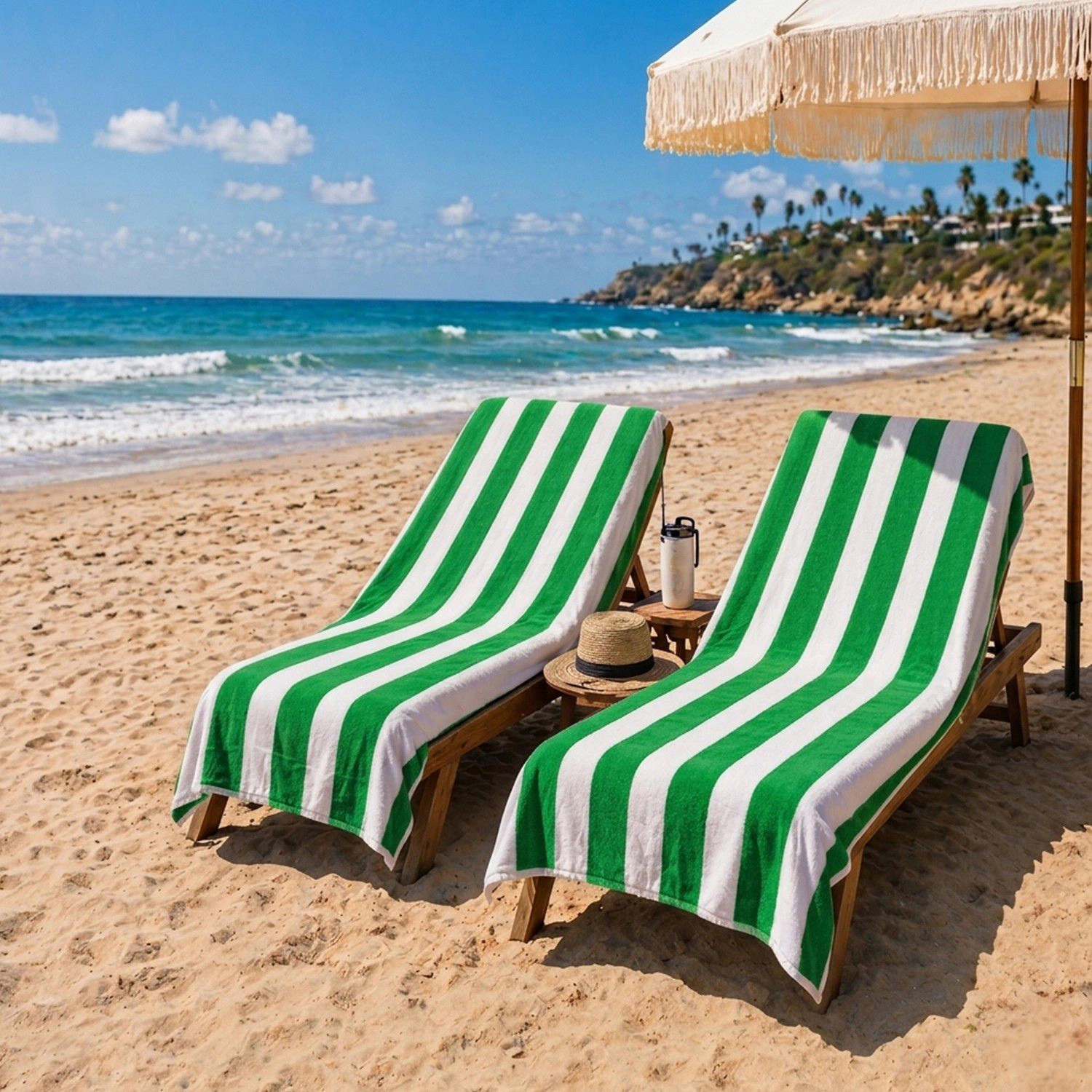 Plazatex Cabana Terry Cloth Stripe 80% Cotton 20% Polyester 2 Pack Beach Bath Towel 36" x 66