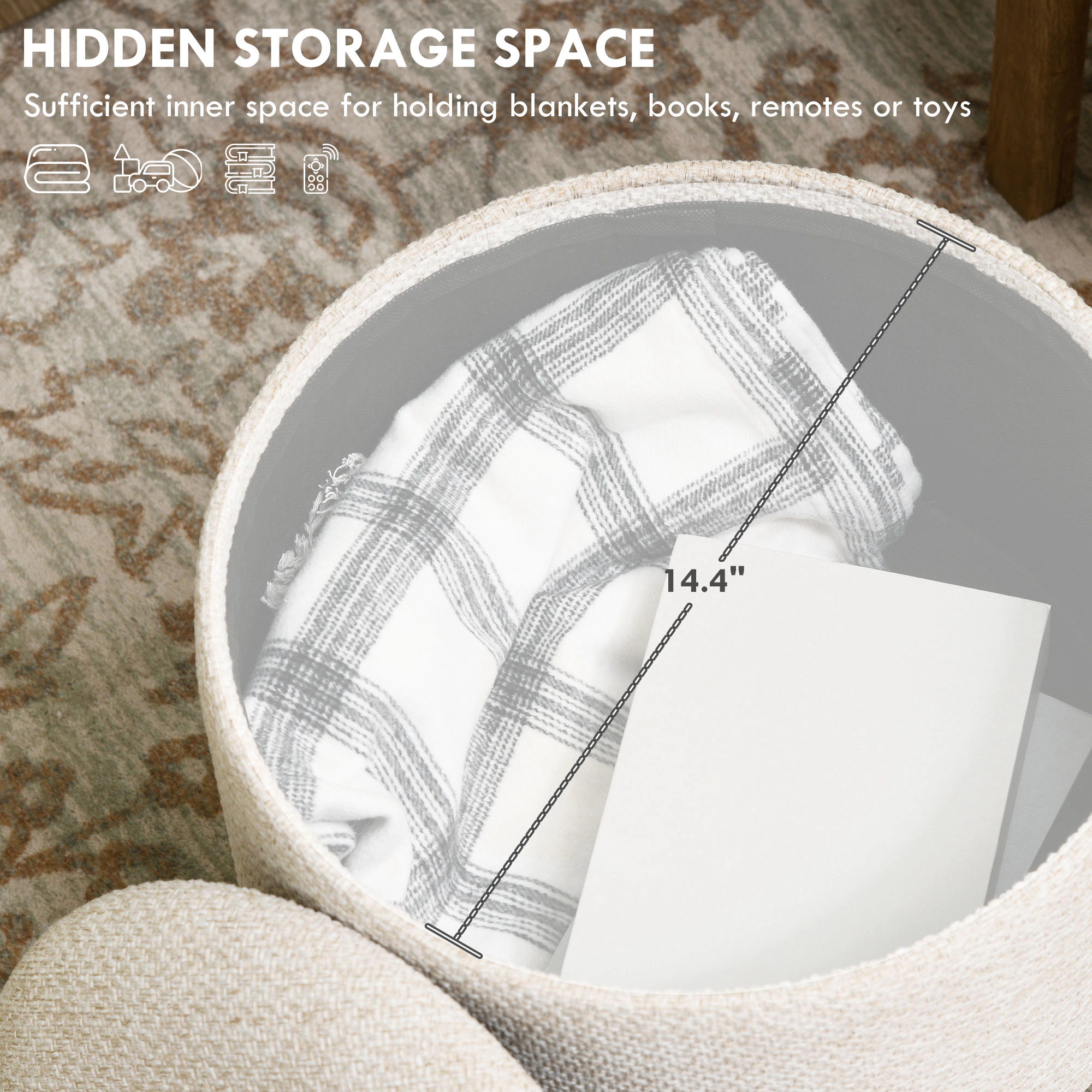 Hivvago Hidden Storage Ottoman Stool For Bedroom Or Living Room