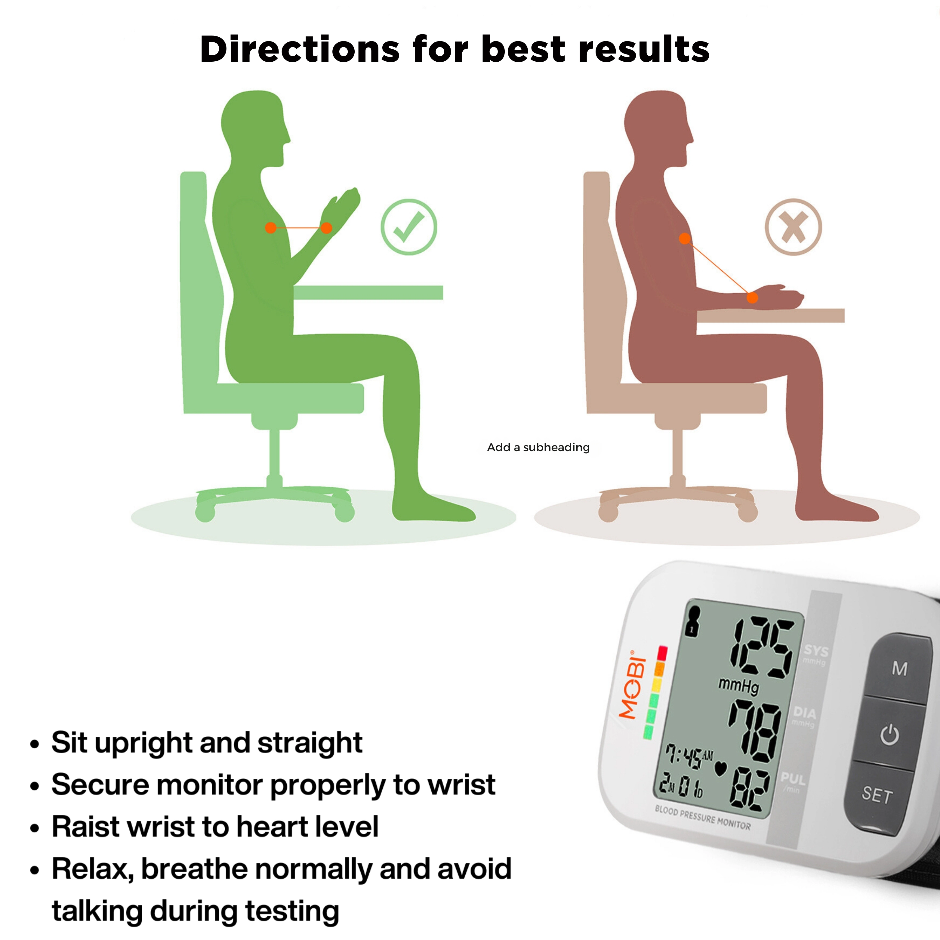 MOBI Wrist Blood Pressure Monitor with Large LCD & Auto Memory