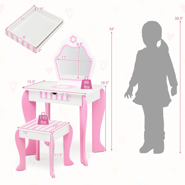 Hivvago 2-In-1 Toddler Vanity Set With Detachable Top & Cute Flower Patterns