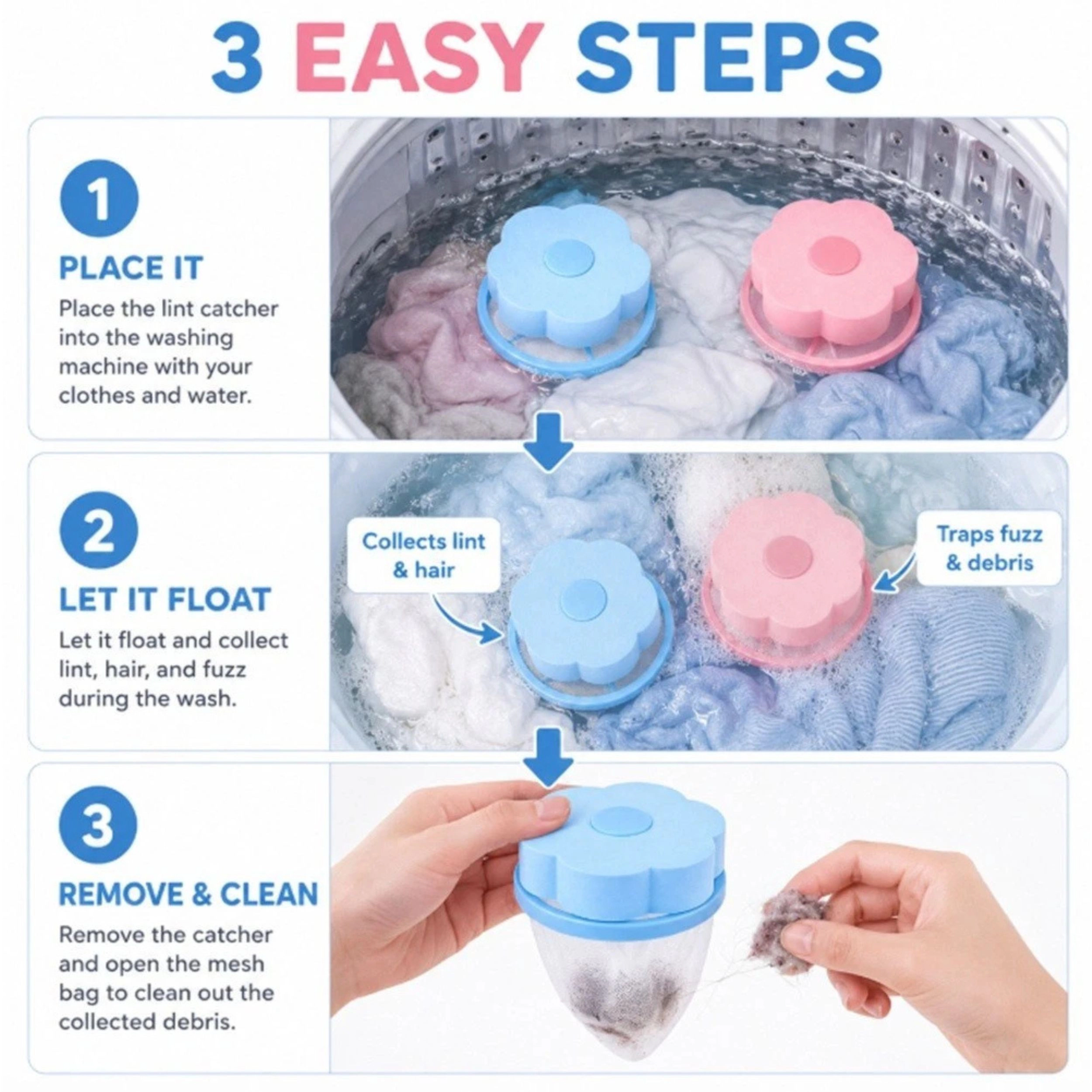 Home Collection Pack of 2 Laundry Lint Pet Hair Remover Floating Mesh Washer Catcher Bags