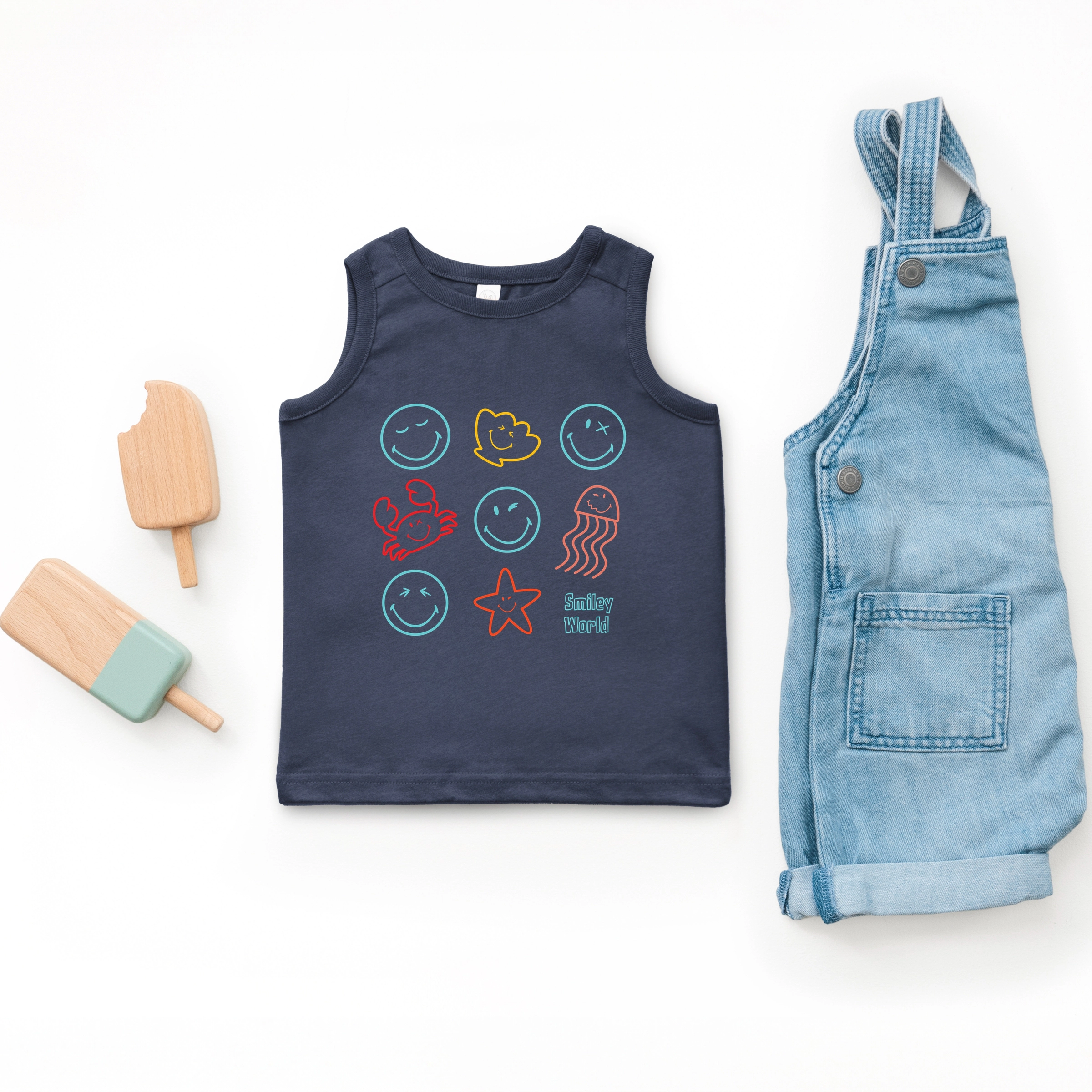 The Juniper Shop - Toddler Graphic Tank SmileyWorld Sea Critters Grid