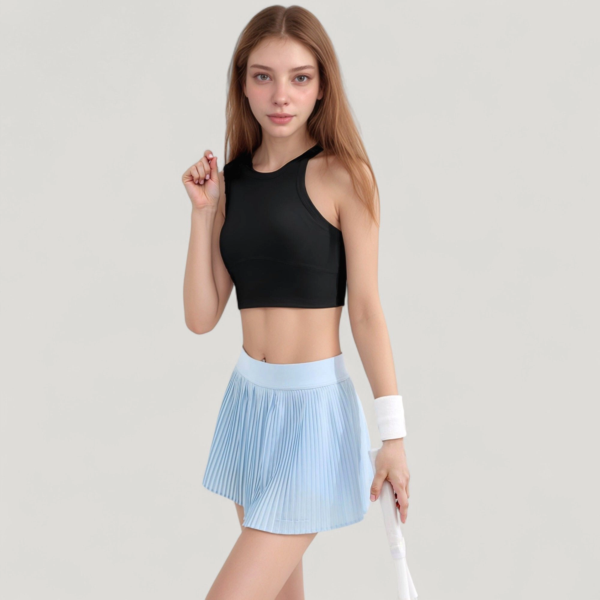 Anna-Kaci Women's High Neck Racerback Athletic Top with Contoured Seam Details