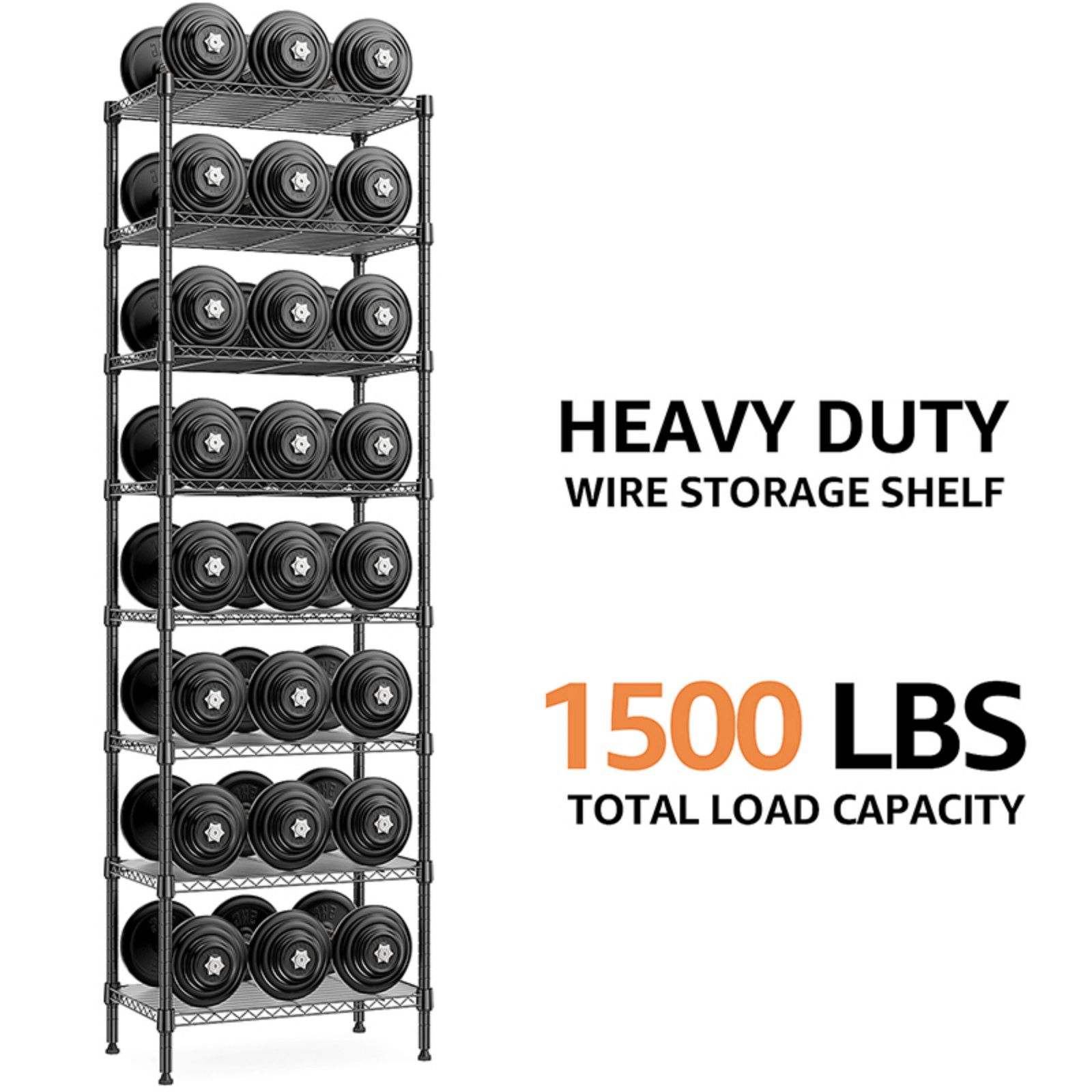 Flynama 8 Tier Black Wire Shelving 2000 LBS 79.5H x 23.6W x 13.8D in Organizer Rack for Laundry Kitchen and Garage