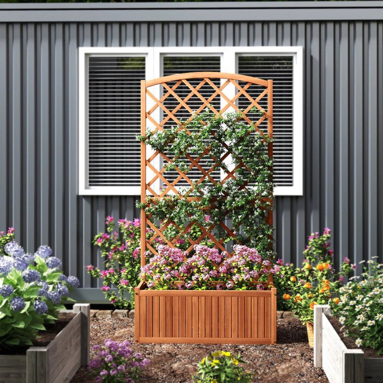Hivvago Wooden Raised Garden Bed with Trellis 63 Inch Tall Garden Planter