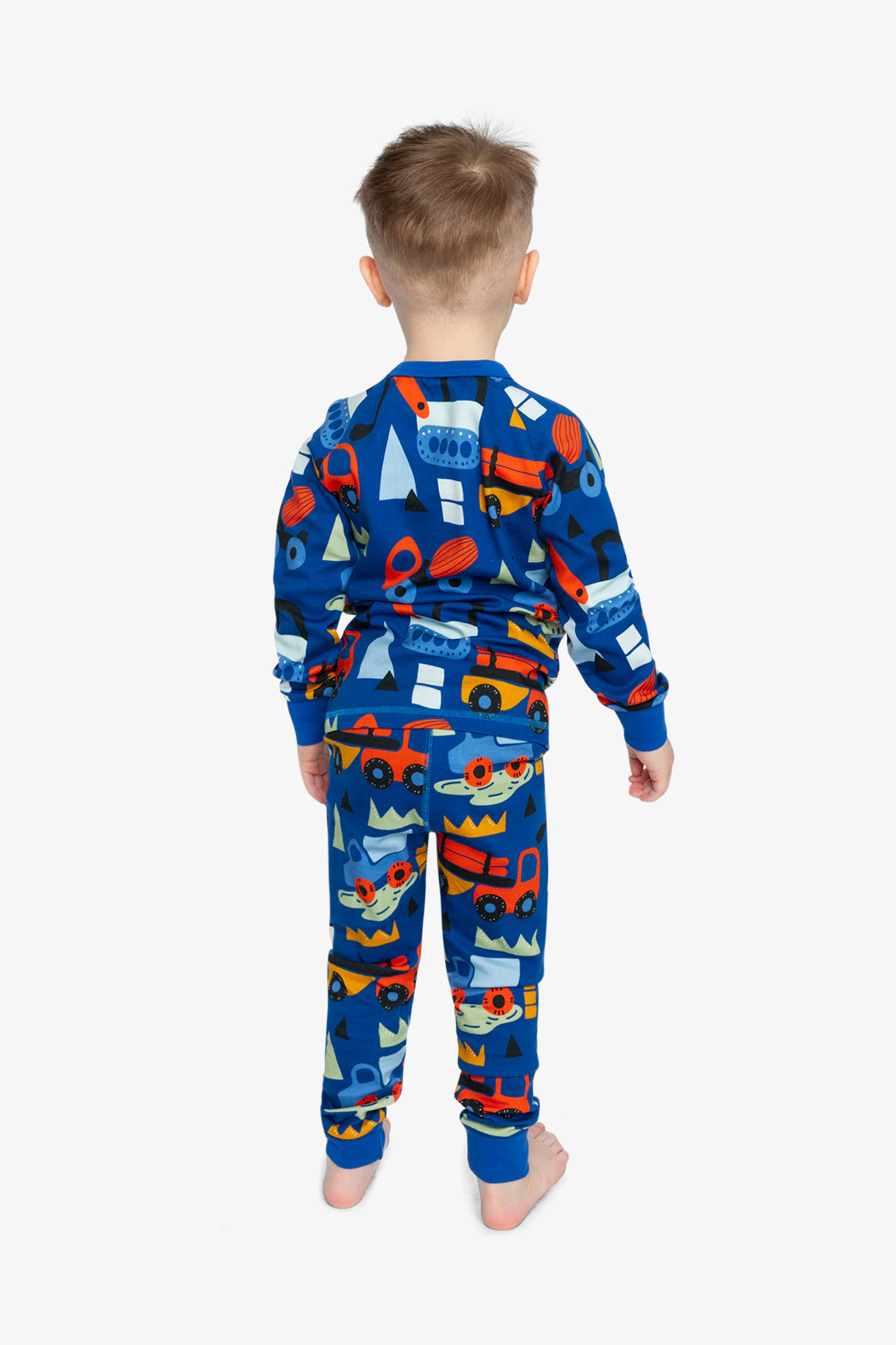 Deux par Boys Organic Cotton Truck Two Piece Pajama Set with Raglan Sleeve Top and Waist Pants