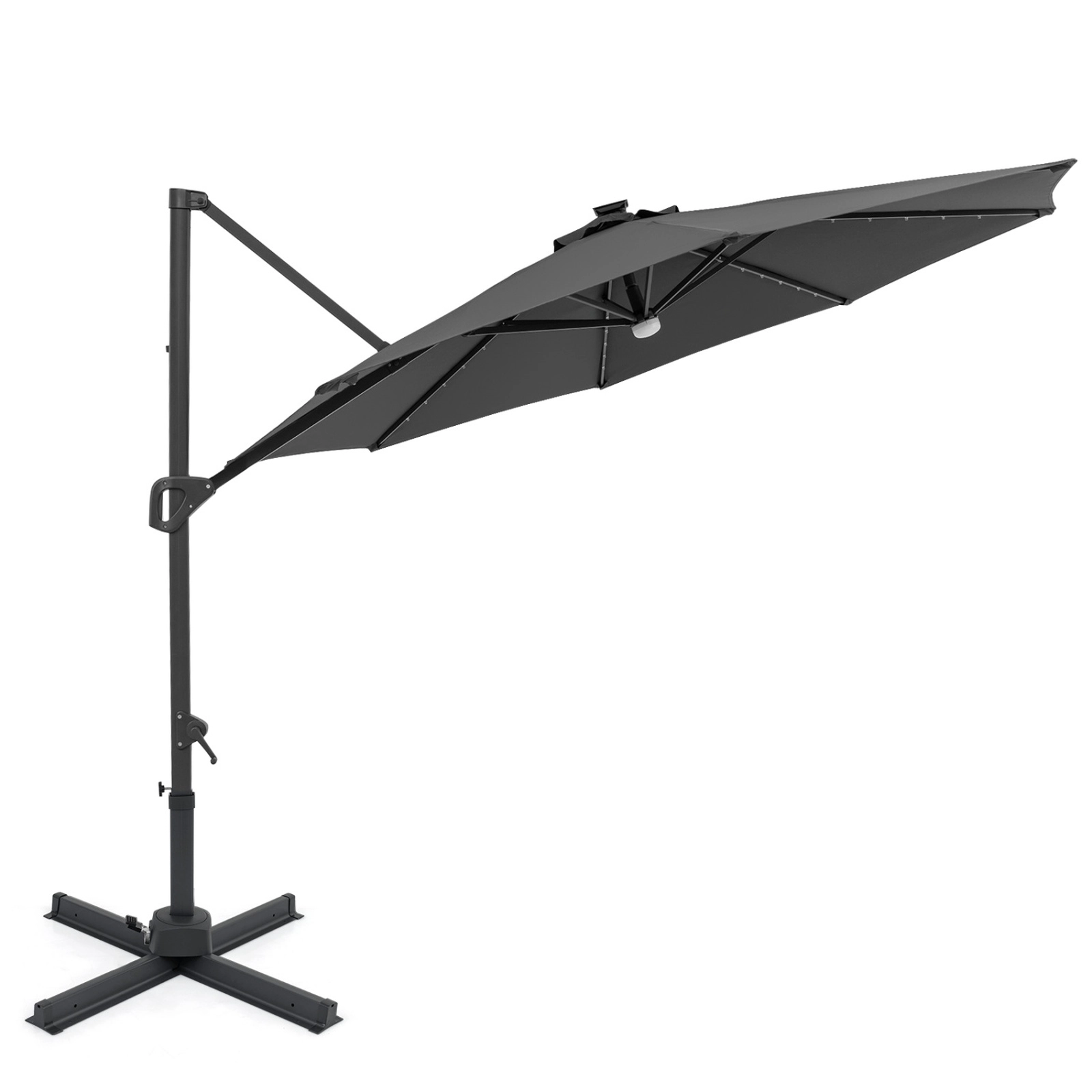 SUGIFT Solar LED Cantilever Patio Umbrella with 10-ft Canopy 360° Rotation Gray