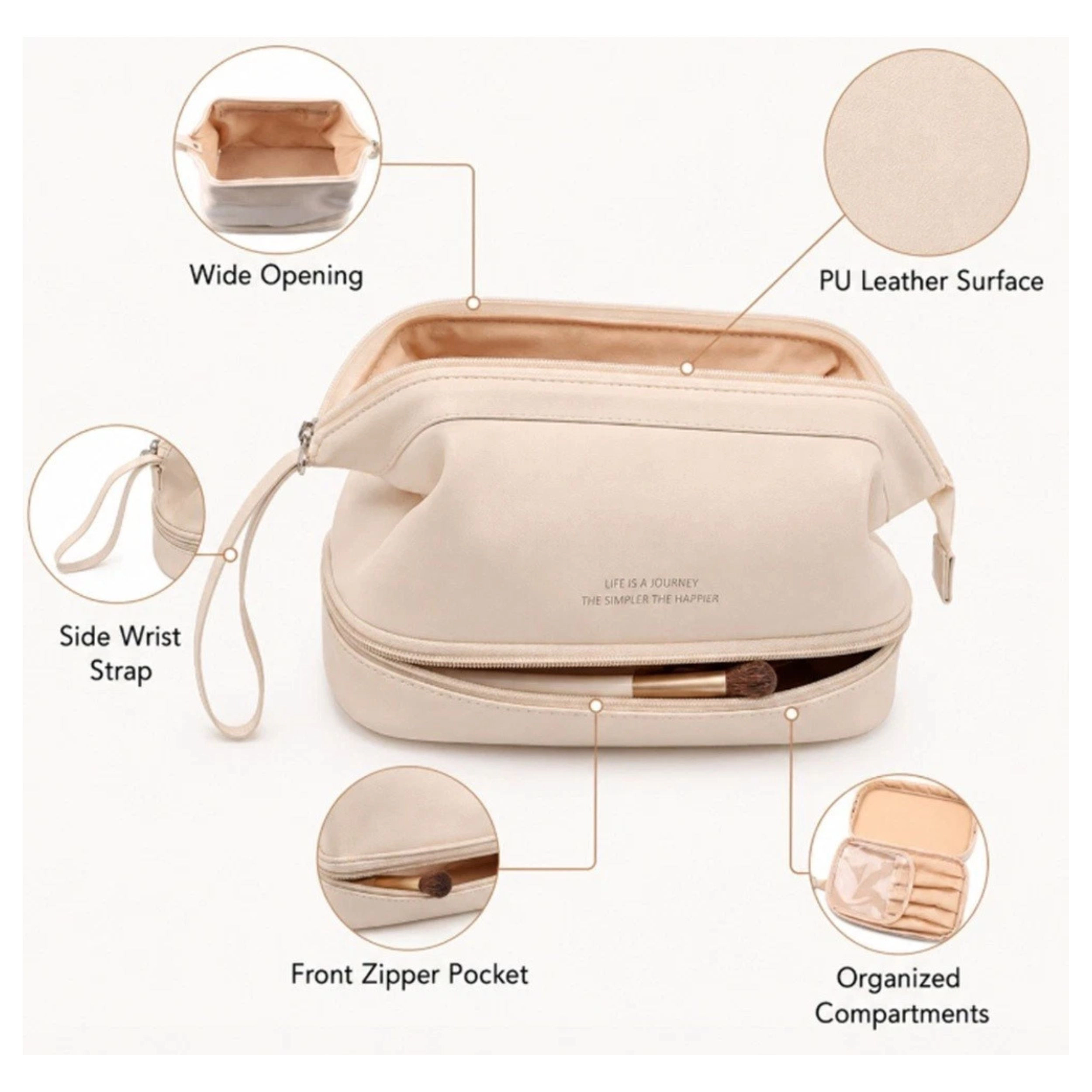 Home Collection Large PU Leather Makeup Bag Travel Cosmetic Organizer Case