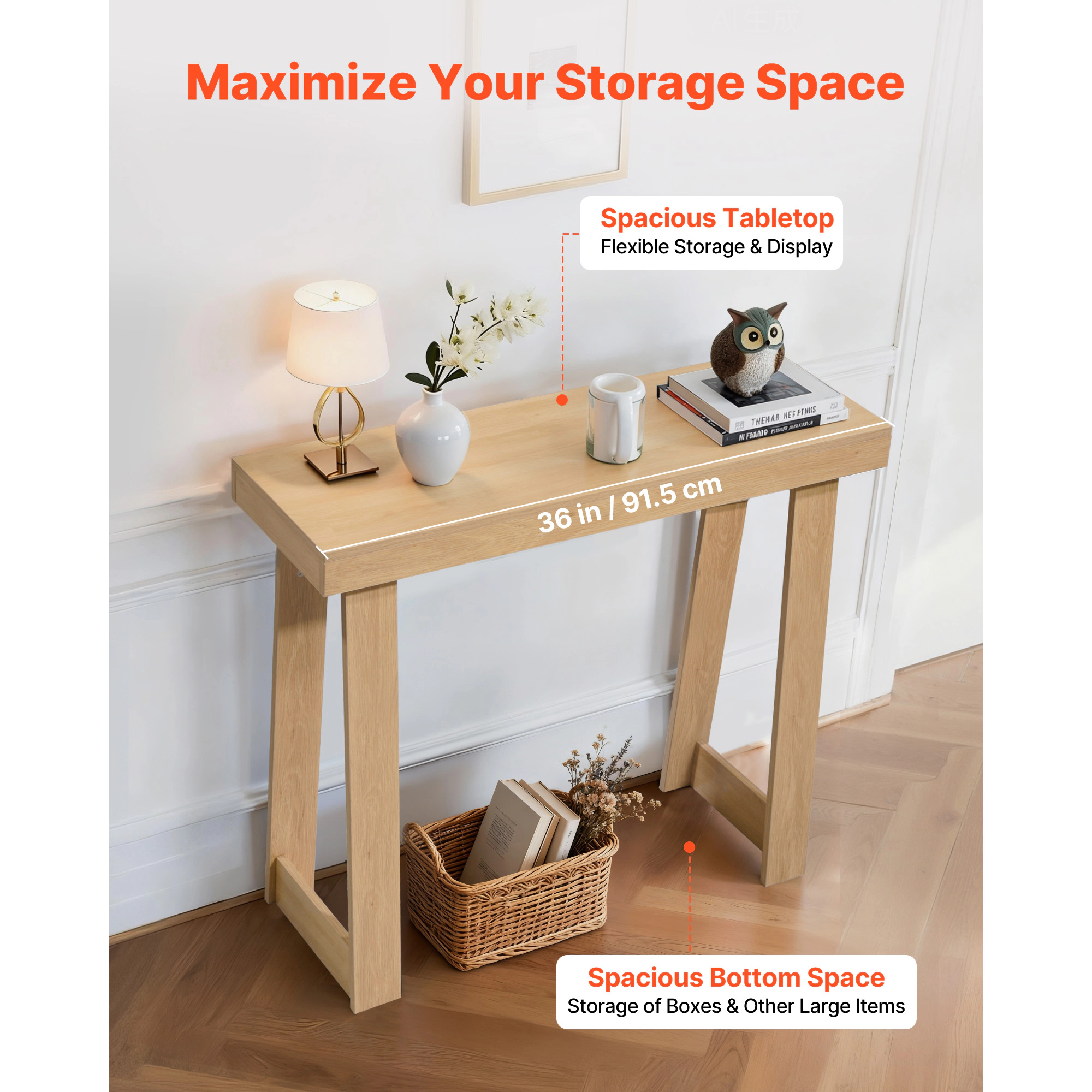 HONGGE Farmhouse Console Table Behind Couch, Wooden Rectangle Narrow Sofa Desk for Hallway Bedroom Living Room Foyer