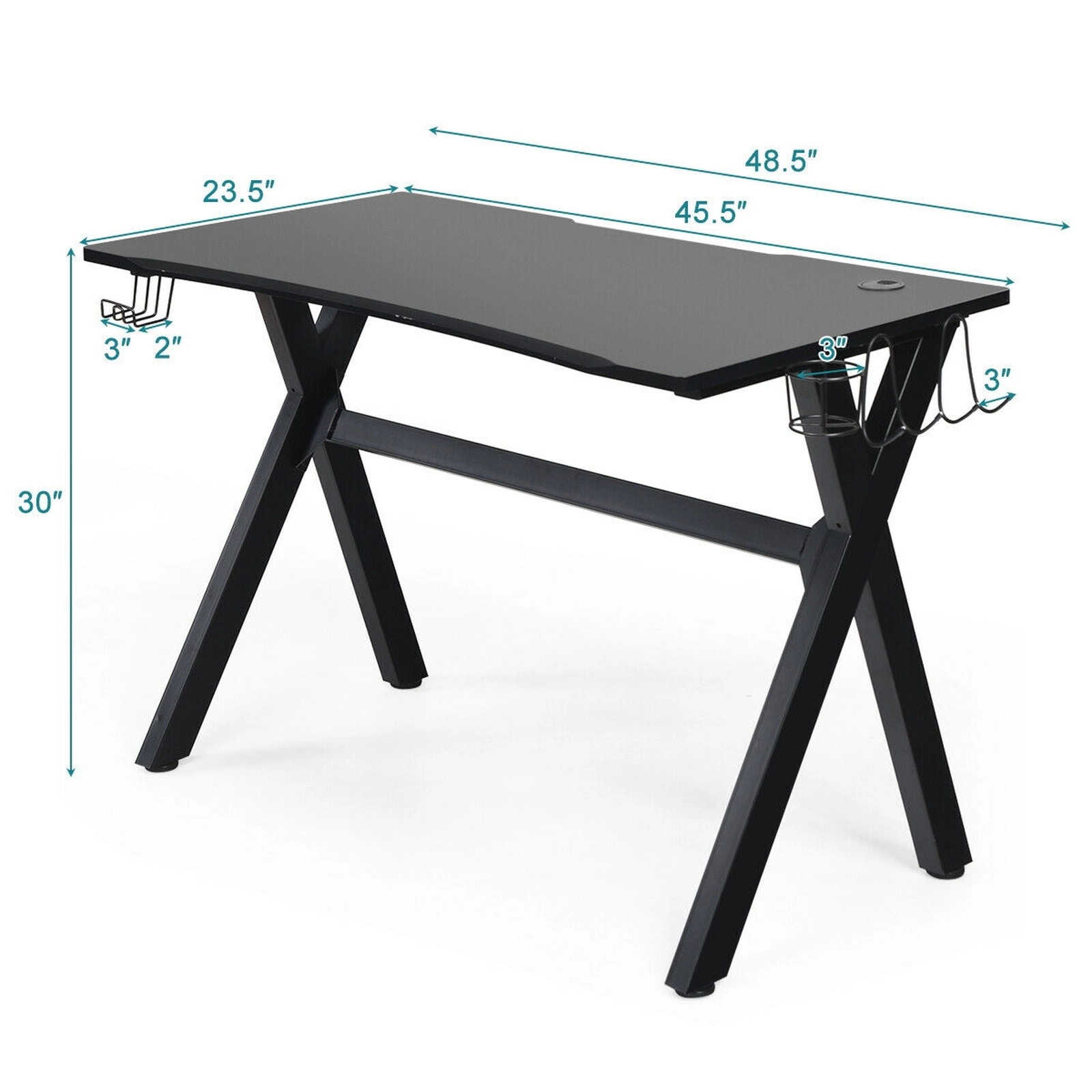 SUGIFT Ergonomic Gaming Desk with Mouse Pad Cup Holder Headphone Hook X-Shape Steel Frame 220-lb Capacity Black