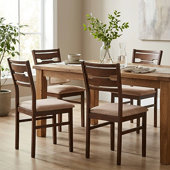 SUGIFT Set of 4 Dining Chairs, Rubber Wood Frame, Padded Polyester Seat, Curved Back, Deep Brown