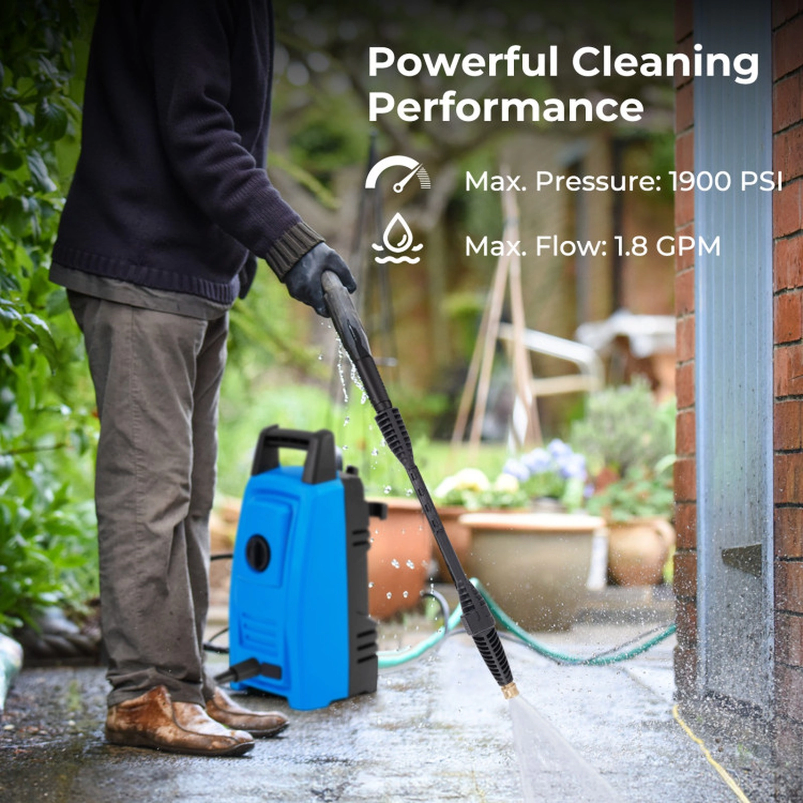 SUGIFT 1900-PSI 1.8-GPM Blue Compact Electric Pressure Washer with GFCI Plug and 4 Quick Nozzles