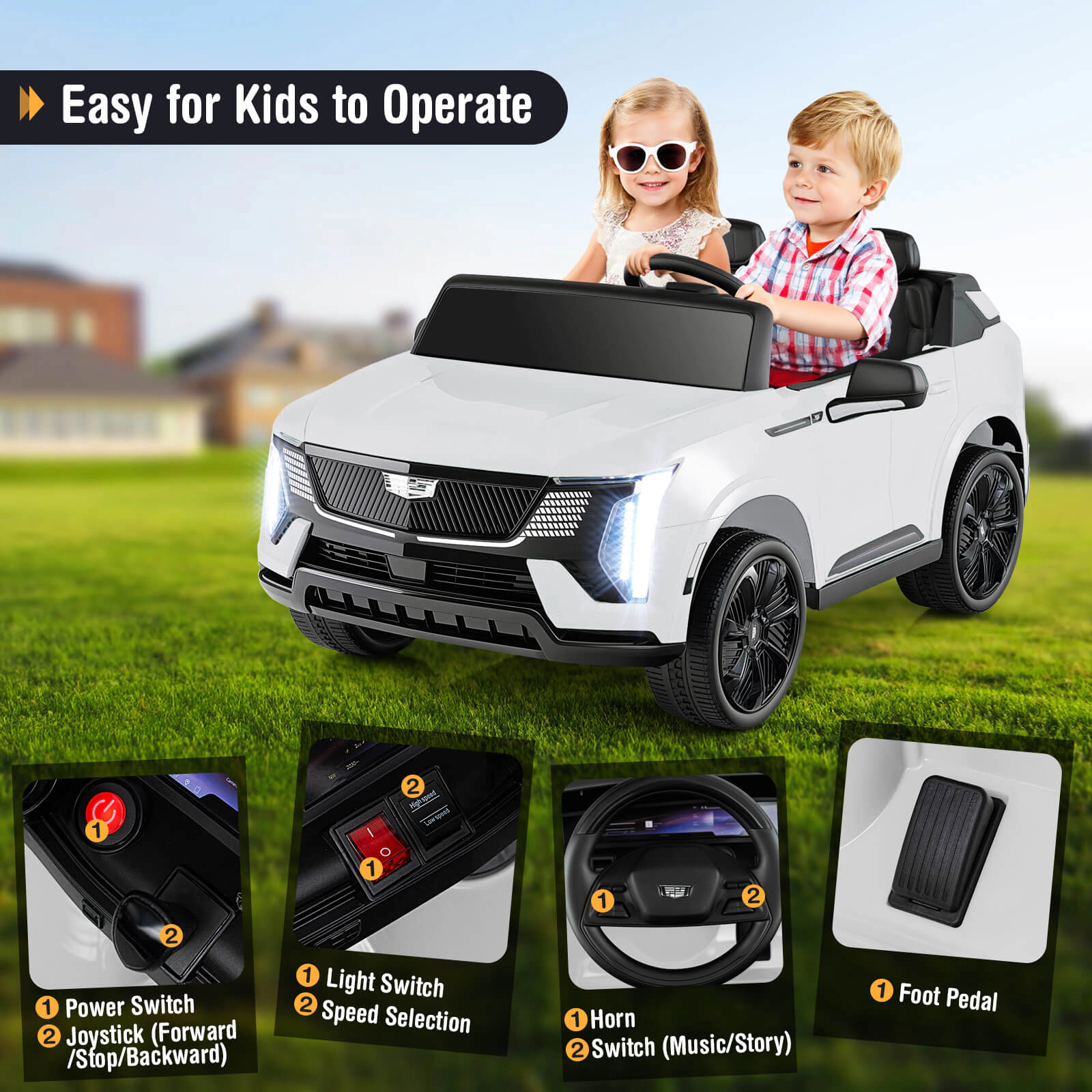 Costway 2 Seater Ride on Truck with Remote Control 3 Speeds LED Lights Horn Music Story
