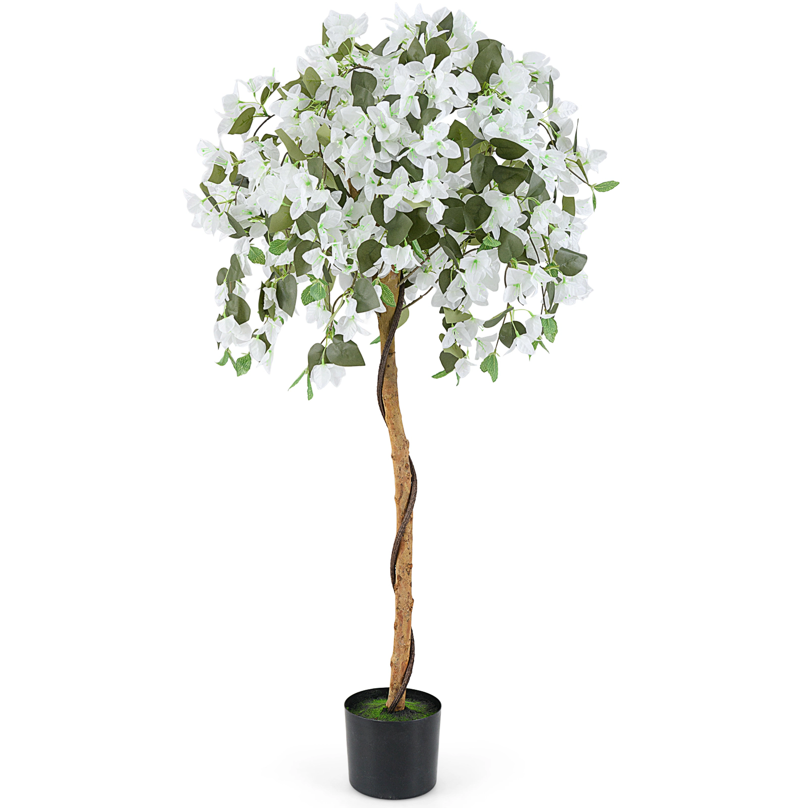 SUGIFT 53-in Tall Artificial White Azalea Tree with 576 Silk Blooms 288 Leaves and Cement-Filled Pot