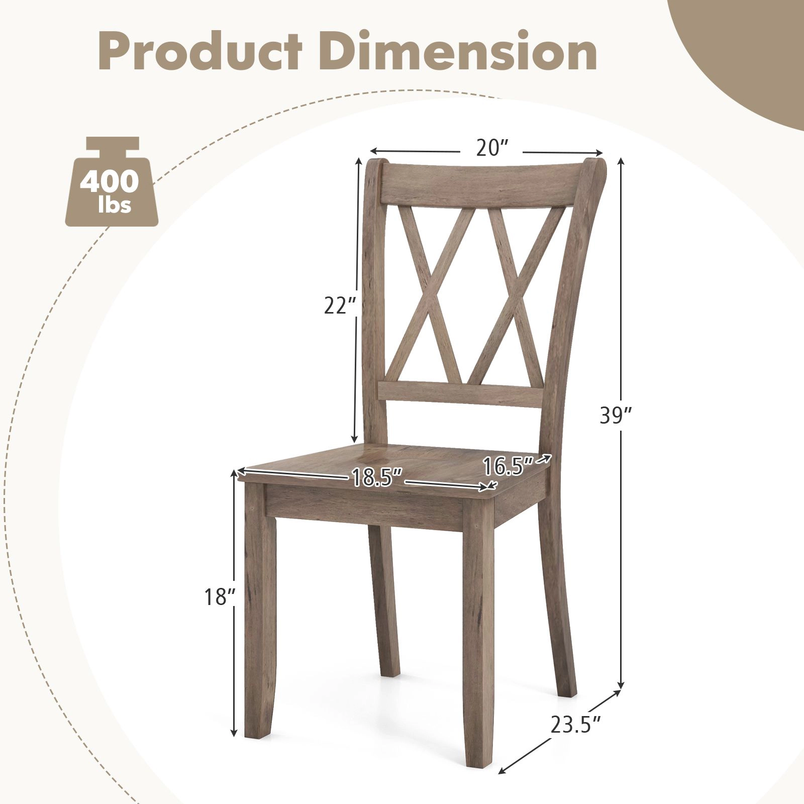SlickBlue Farmhouse Dining Chairs, Cross Back, Rubber Wood, Set of 2