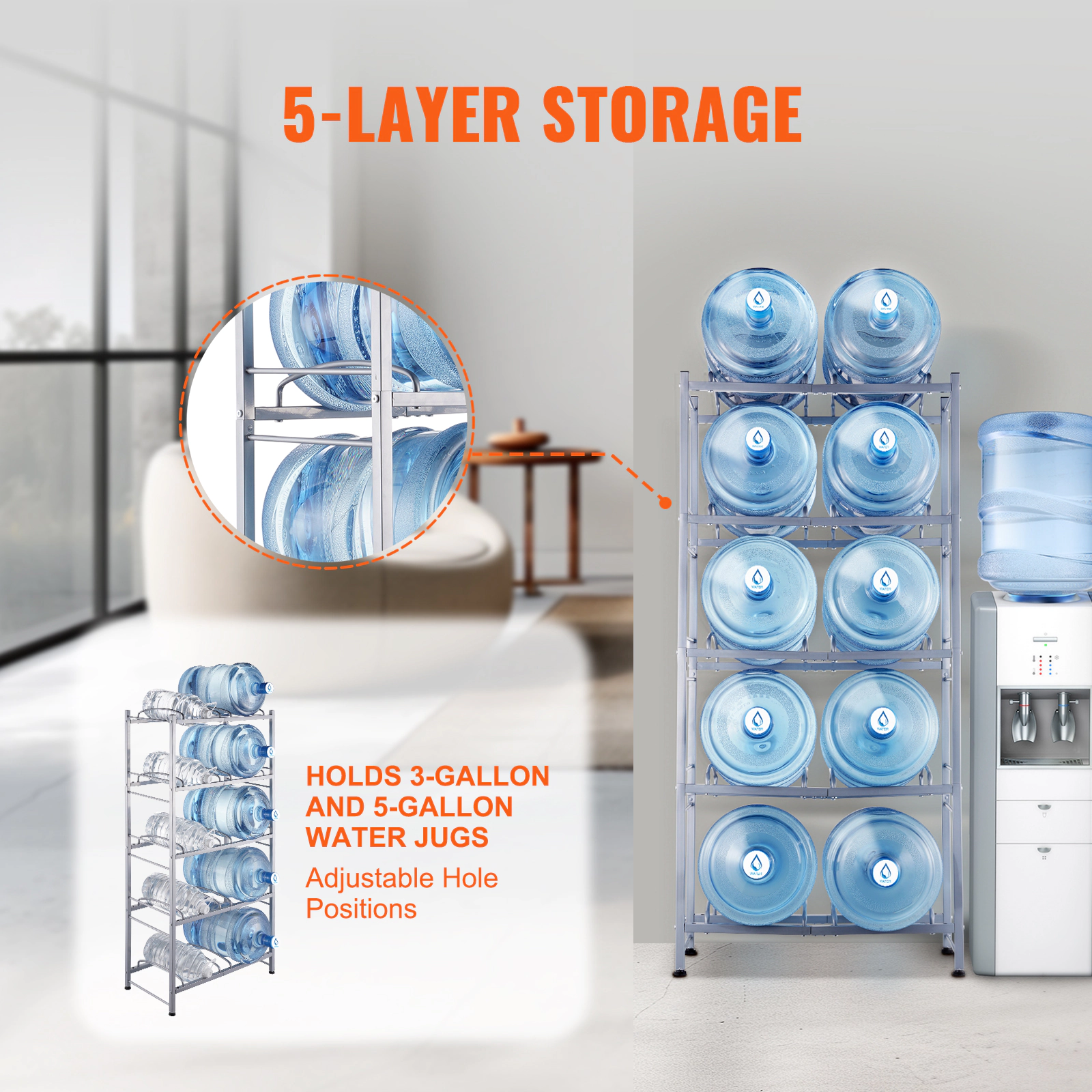 HONGGE Water Jug Holder 5 Gallon Water Bottle Holder Double Row Water Bottle Rack for Heavy Duty Water Jug Rack for