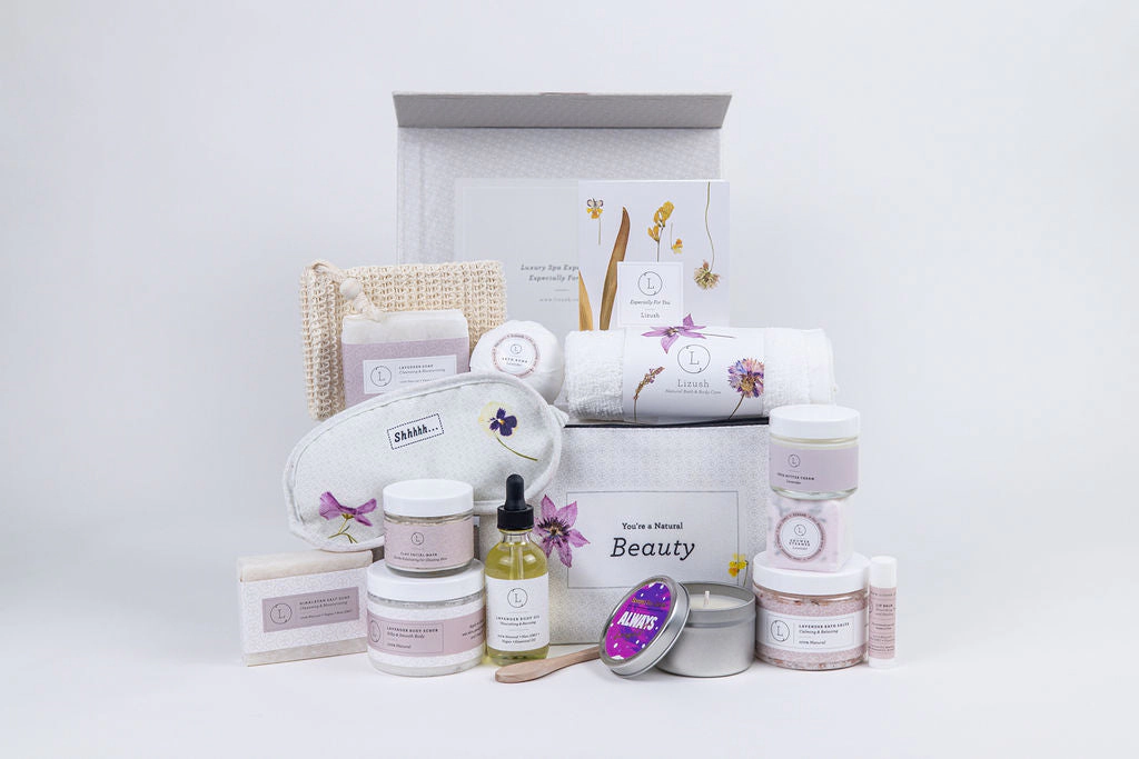 Lizush  Lavender Bath & Body Gift Box, Handmade All-Natural Spa Set