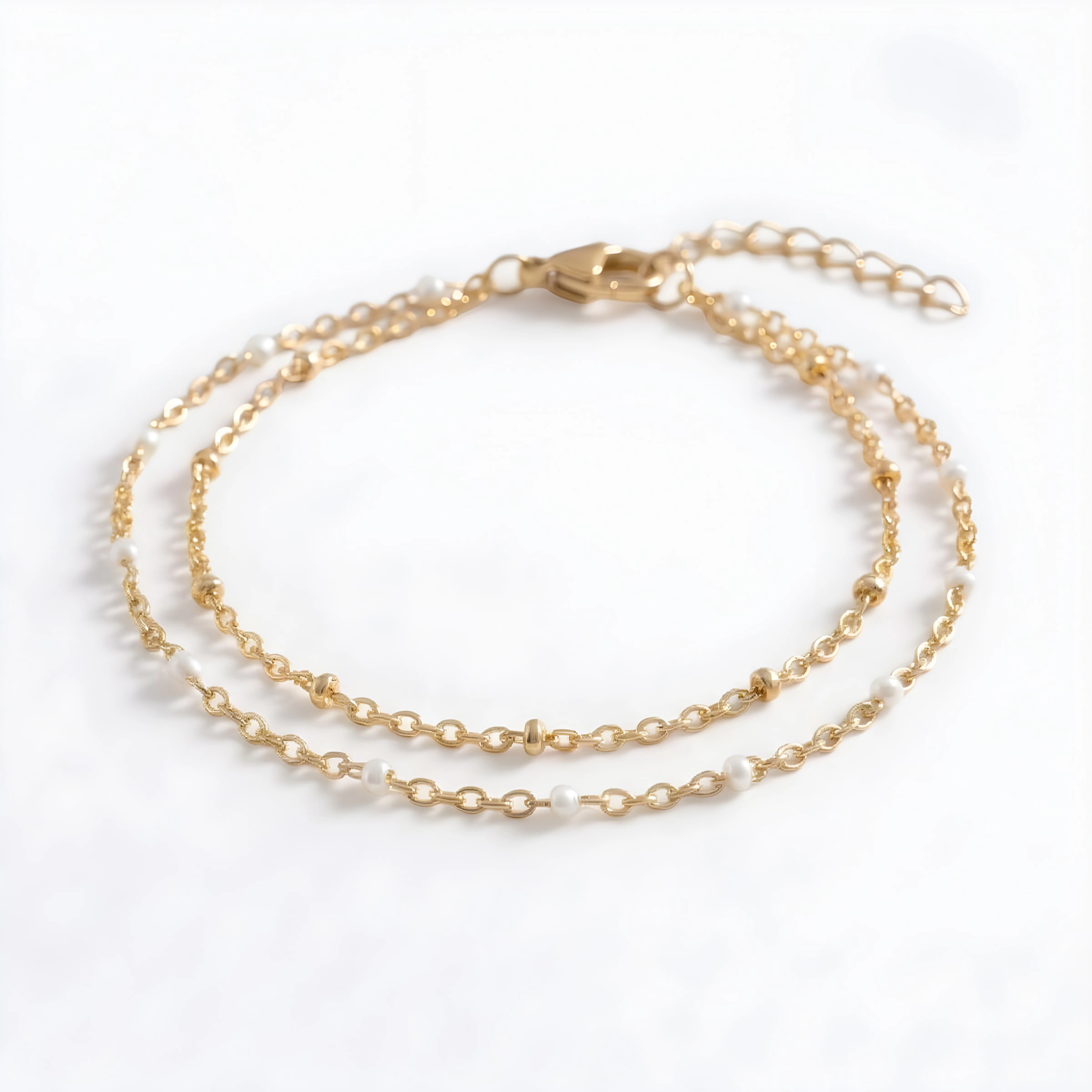 Mint & Lily Women's Dainty Double Chain Beaded Bracelet
