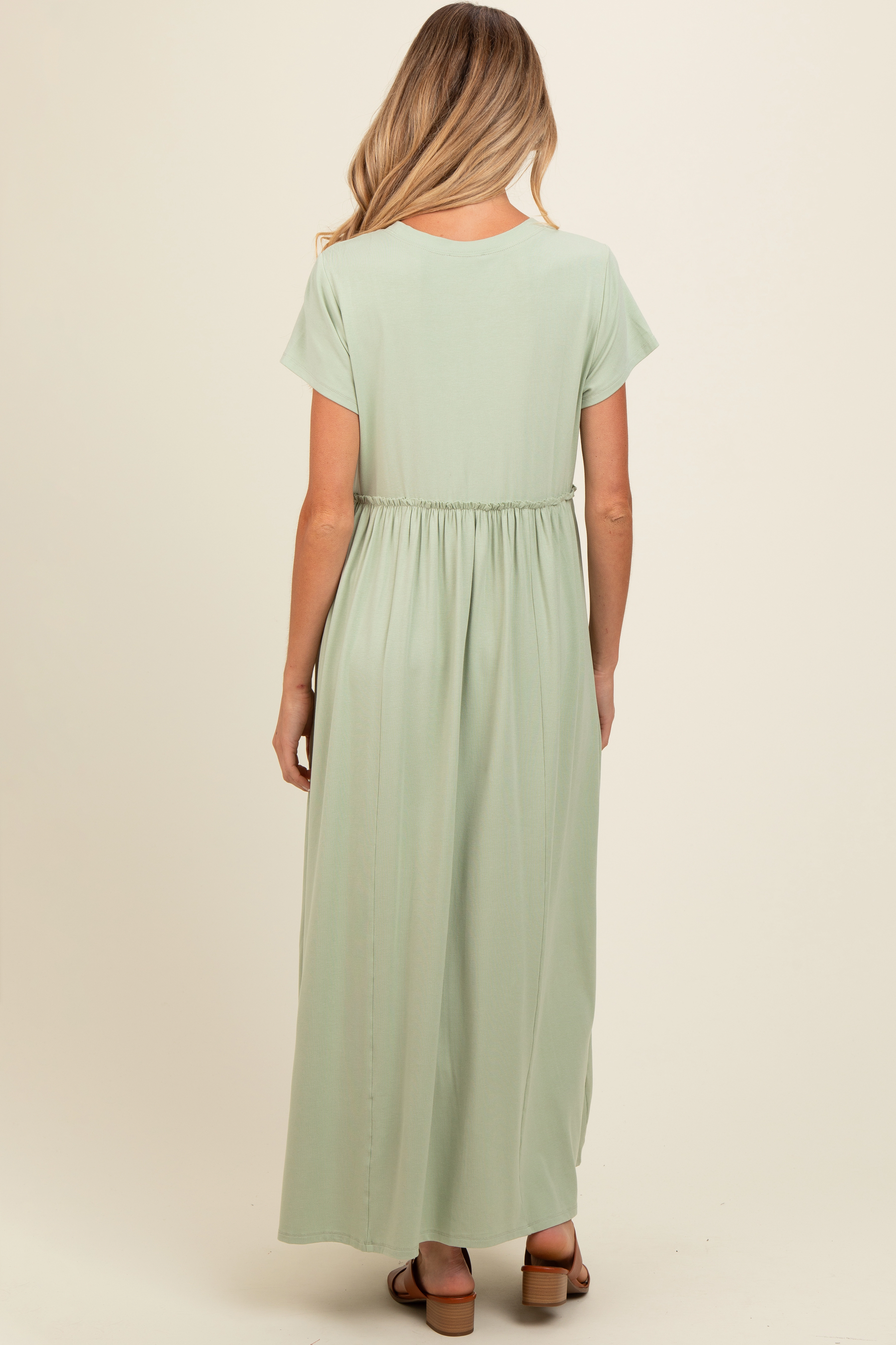 PinkBlush Womens Soft Lemon Ruffle Trim Maternity Maxi Dress