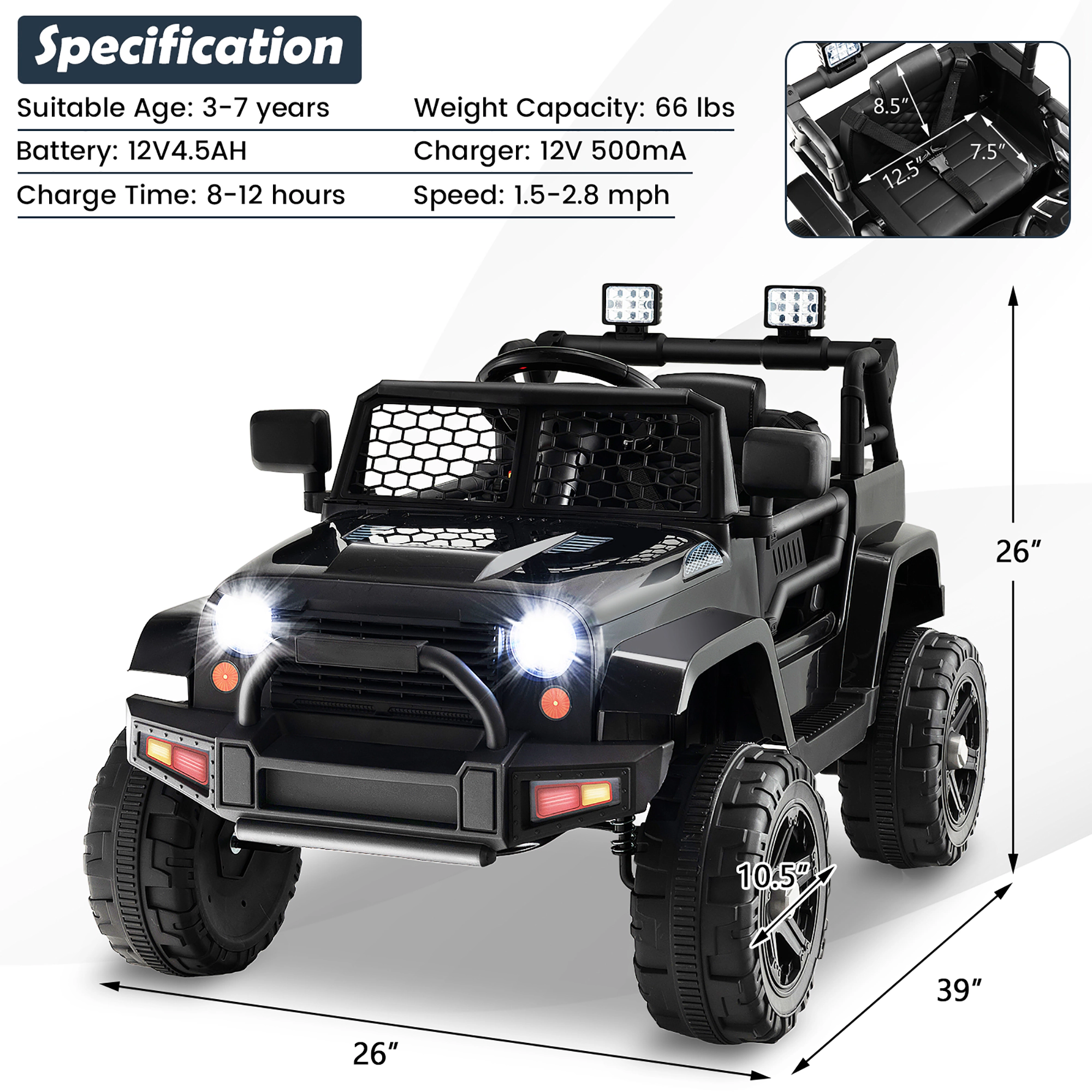 Costway 12V Kids Ride On Truck Car Electric Vehicle Remote w/ Music & Light Pink