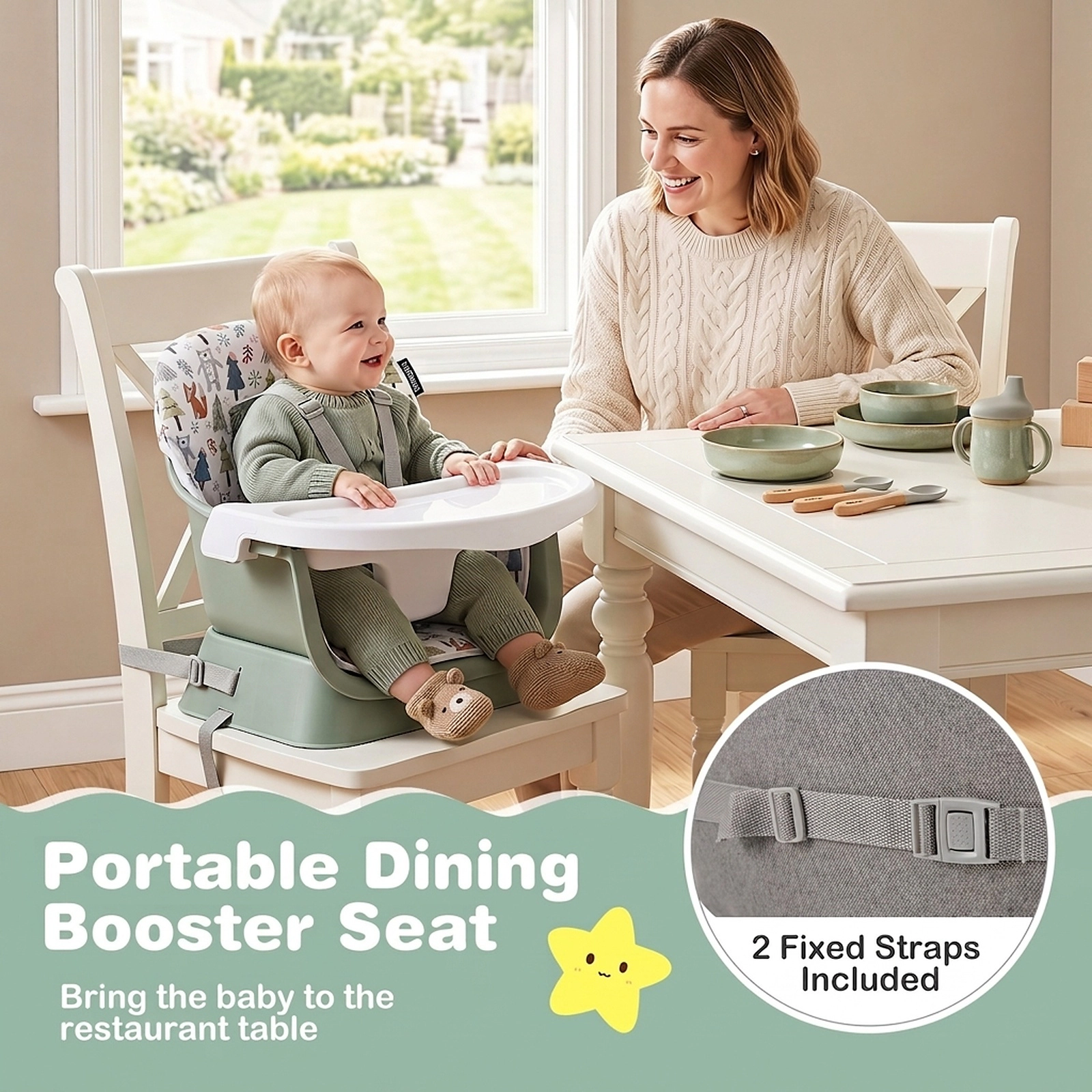 Convertible Baby High Chair Strap-On Booster Seat Floor Chair Mode Waterproof Cushion for 6 Months to 3 Years