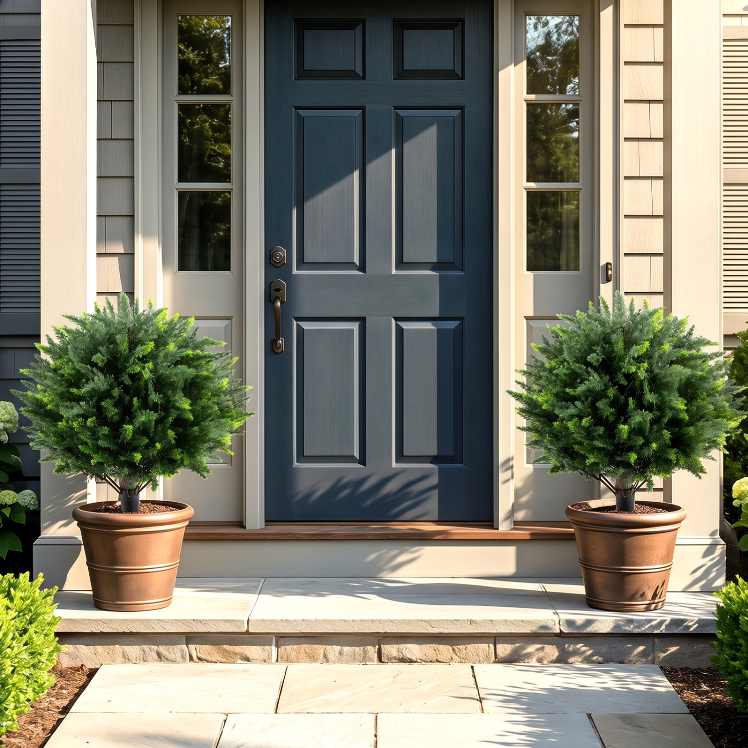 Slickblue Artificial Cypress Trees Set of 2 with Ground Spikes 27.5in Faux Greenery Plants