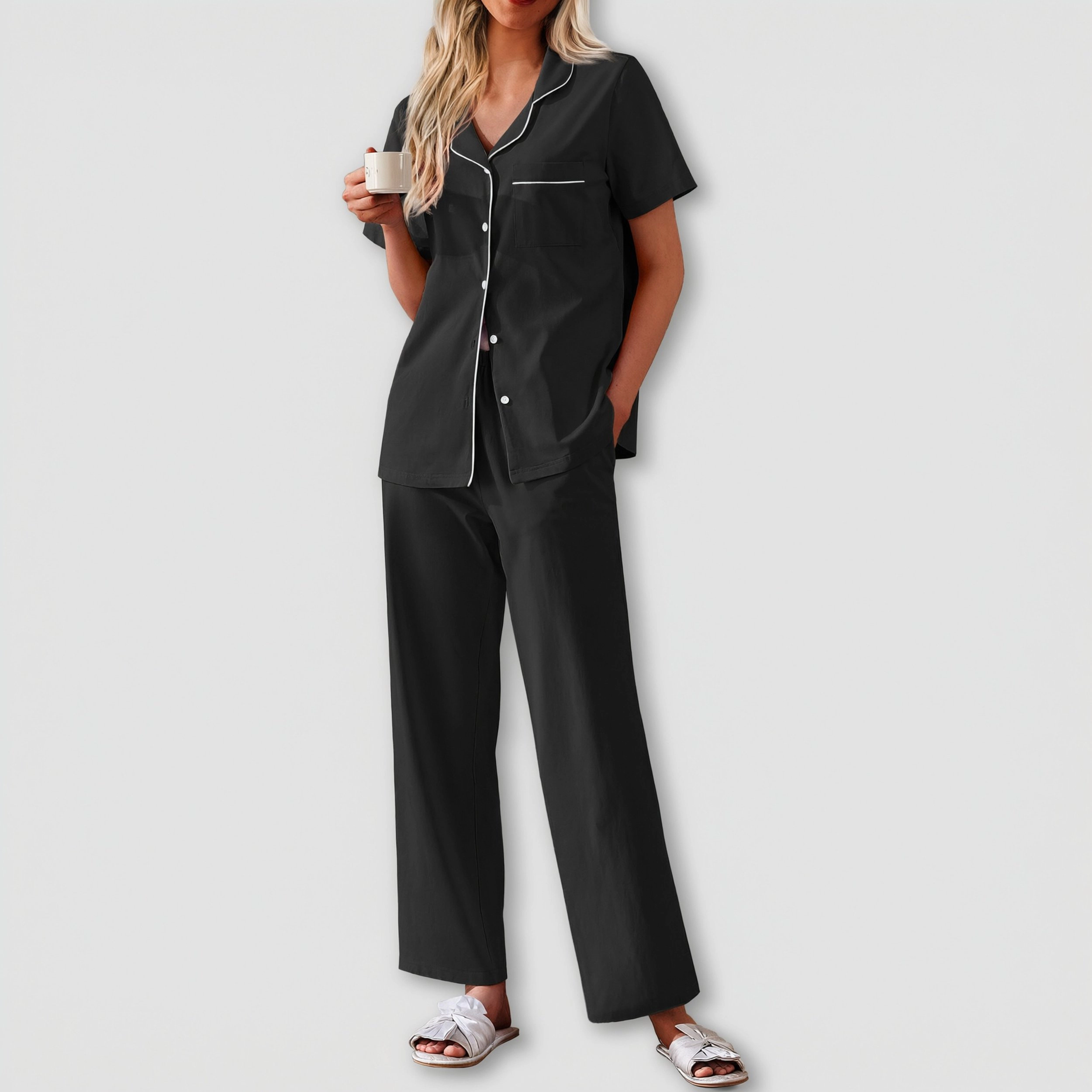Ekouaer Women's Cotton Pajamas Set Short Sleeve Button Down Pjs 2 Piece Soft Sleepwear
