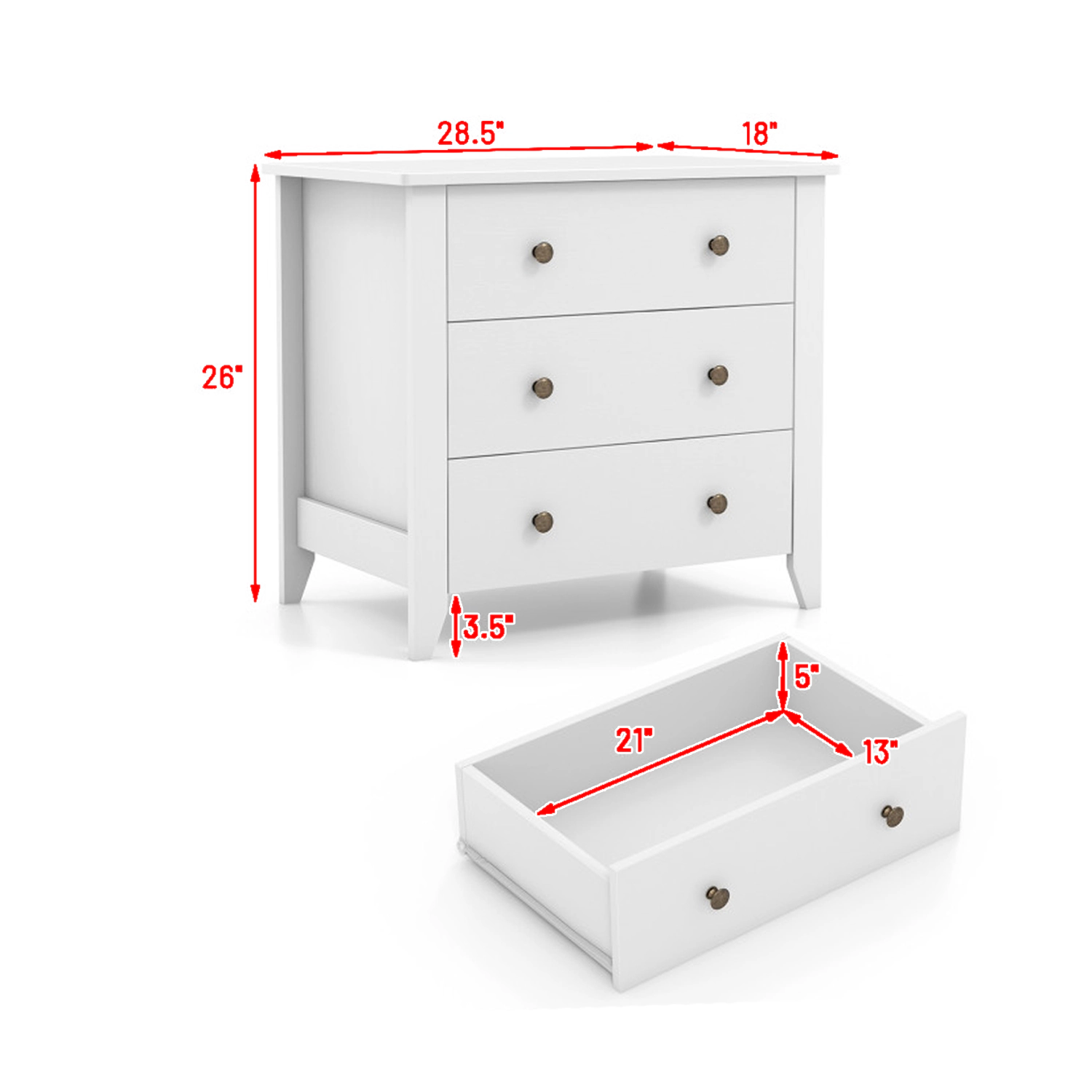 Hivvago Multi-Functional 3-Drawer Chest for Bedroom Use