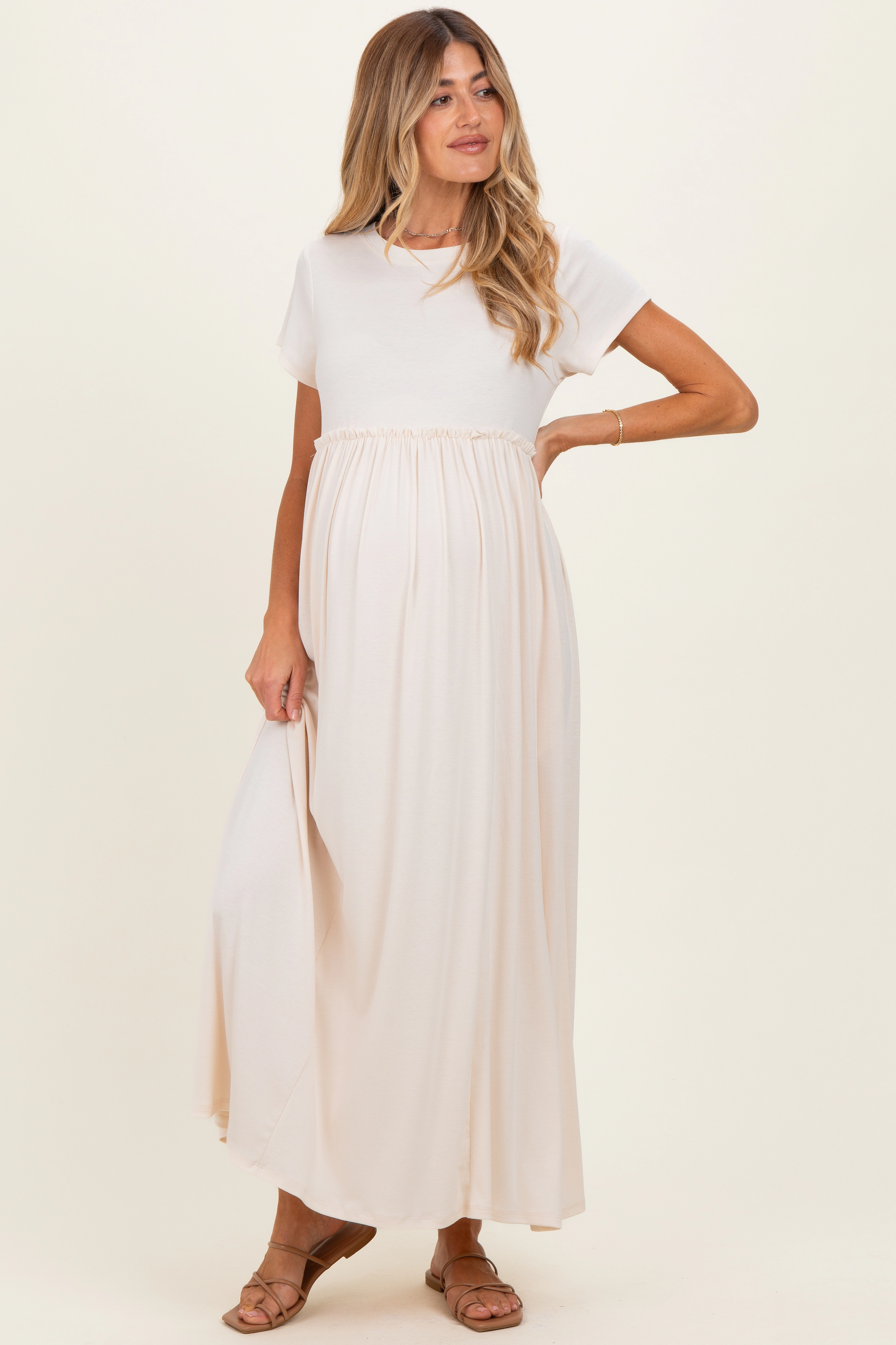 PinkBlush Womens Navy Ruffle Trim Maternity Maxi Dress