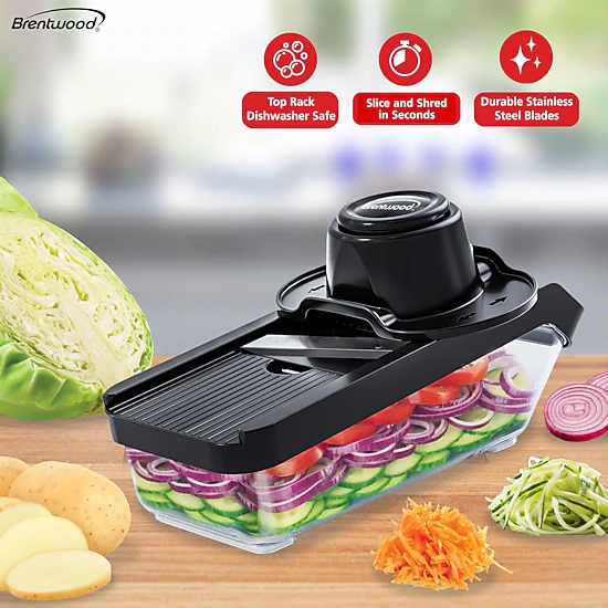 Brentwood 3.6 Cup Mandolin Slicer and Cheese Grater in Black with 6 Interchangeable Blades