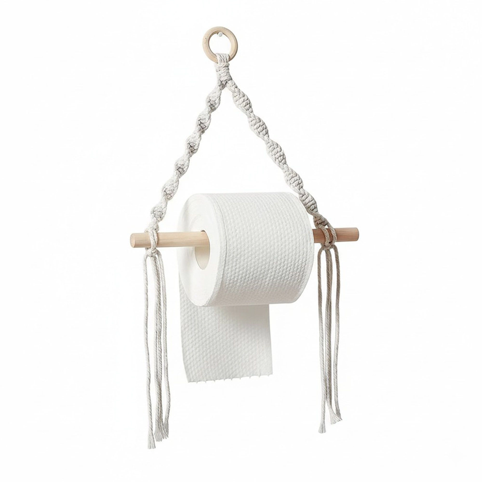 Alilang Women 3-piece Hanging Rope Toilet Paper Holder with Wooden Dowel Bar