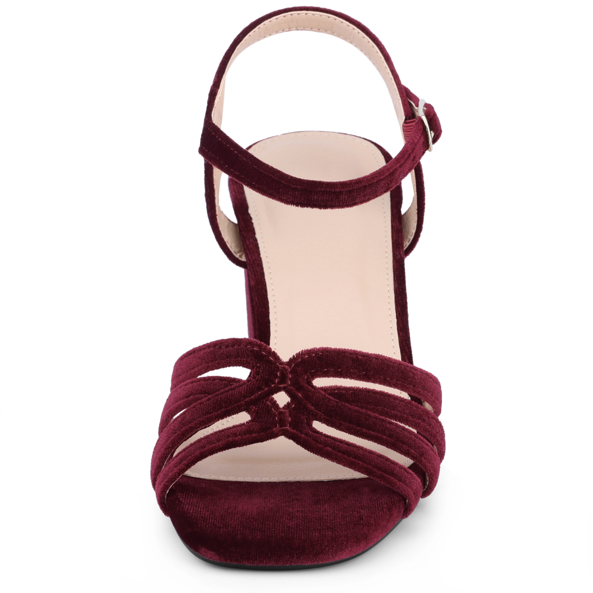 BLISSFUL STEP Women's Party Velvet Square Toe Slingback Chunky Heels Sandals