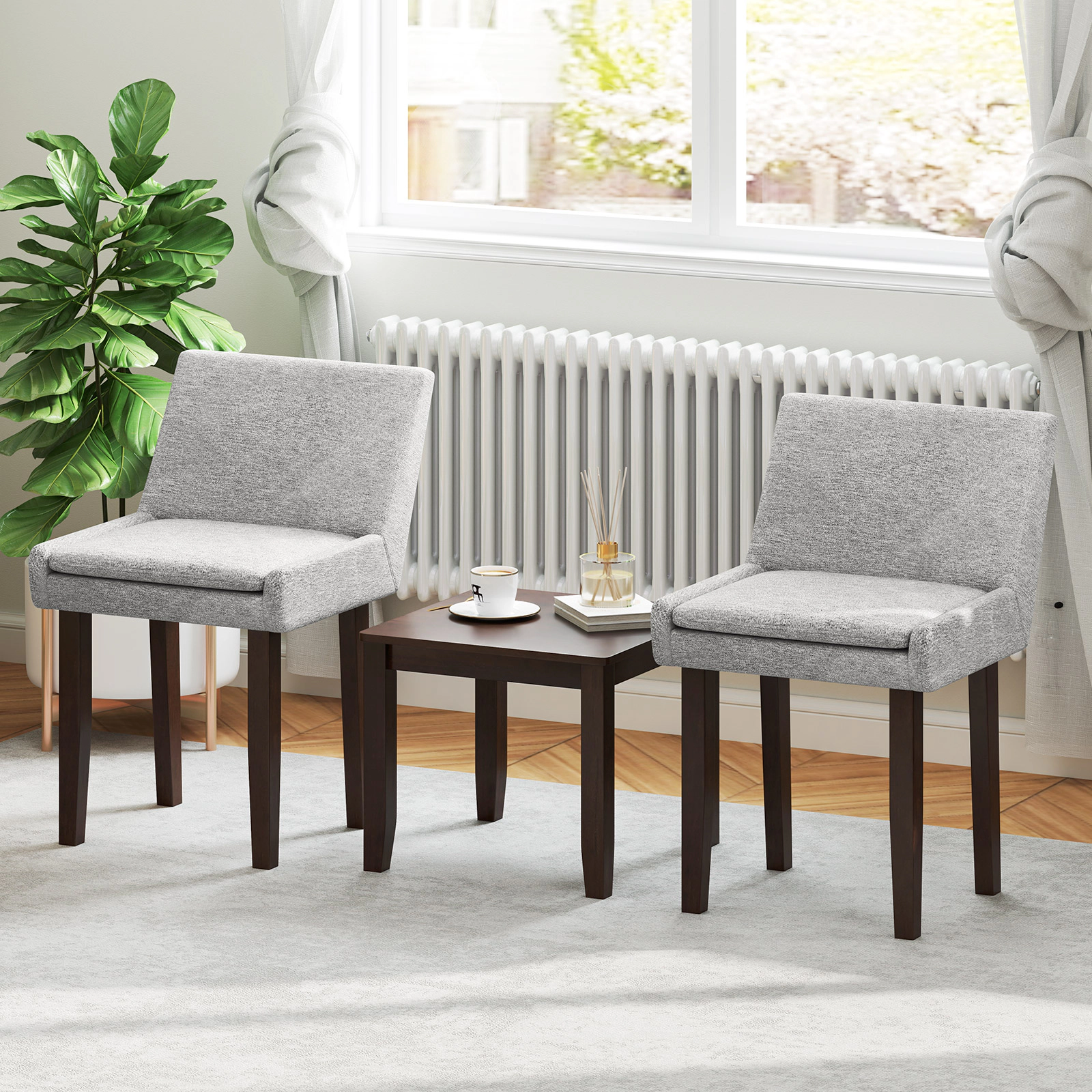 SUGIFT Modern Upholstered Fabric Side Leisure Chair Set of 2 with Removable Cushion 350-Lb Capacity Gray and Dark Brown