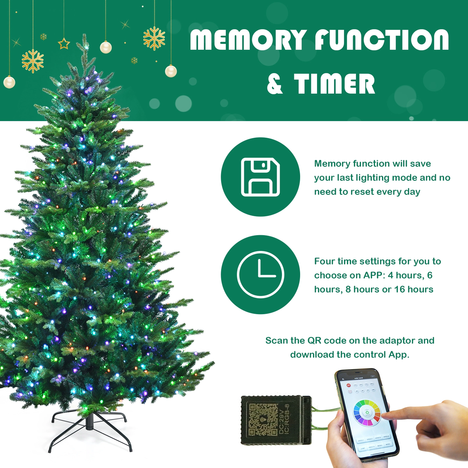 SUGIFT 8 ft Pre-Lit Christmas Tree App Controlled with 670 LED Lights and Hinged Branches
