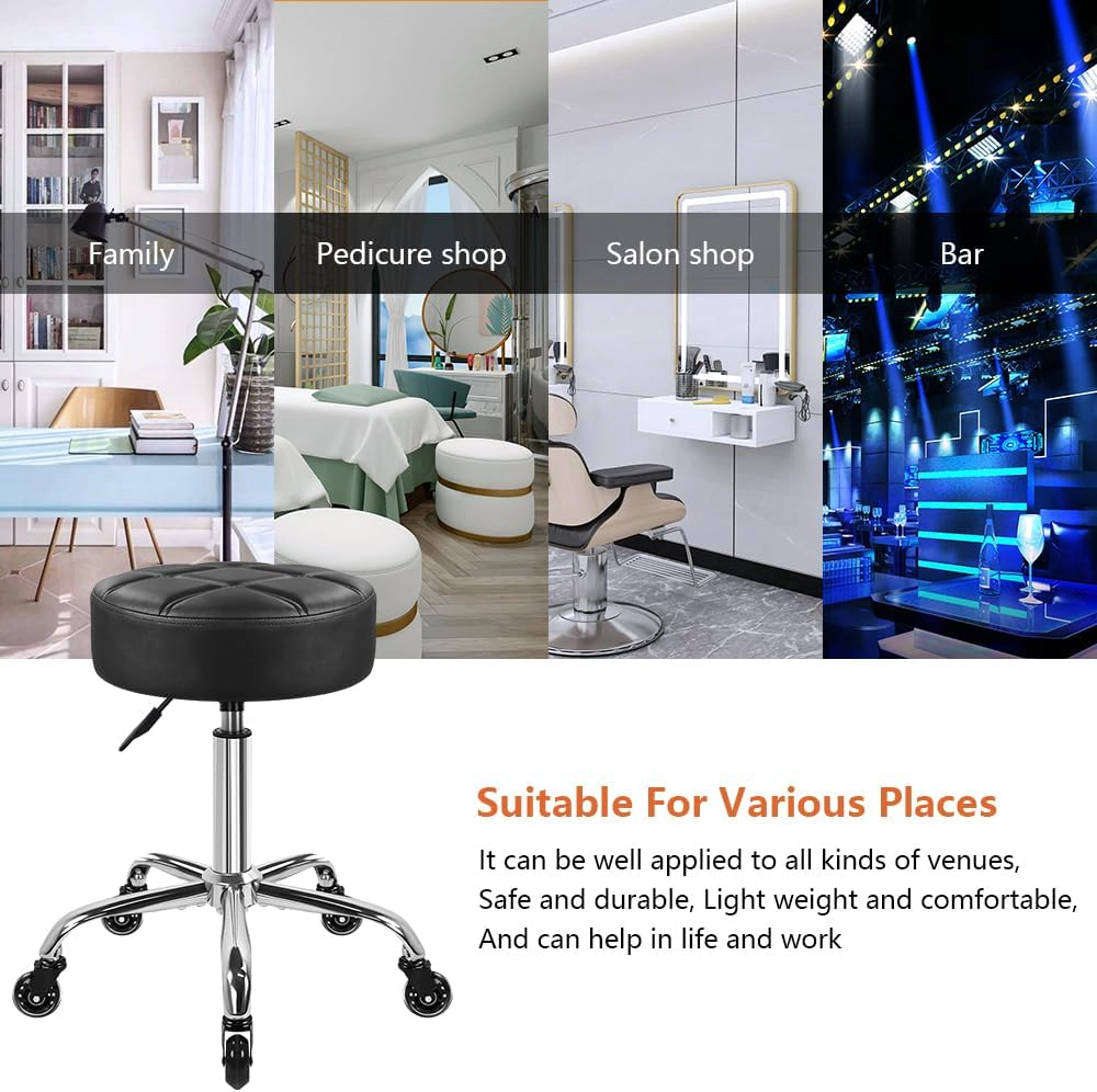 KKTONER Fashion Nine-Grid Salon Stool with Wheels 3.15-inch Thick Cushion Height Adjustable Swivel Stool Chair Smooth Gl