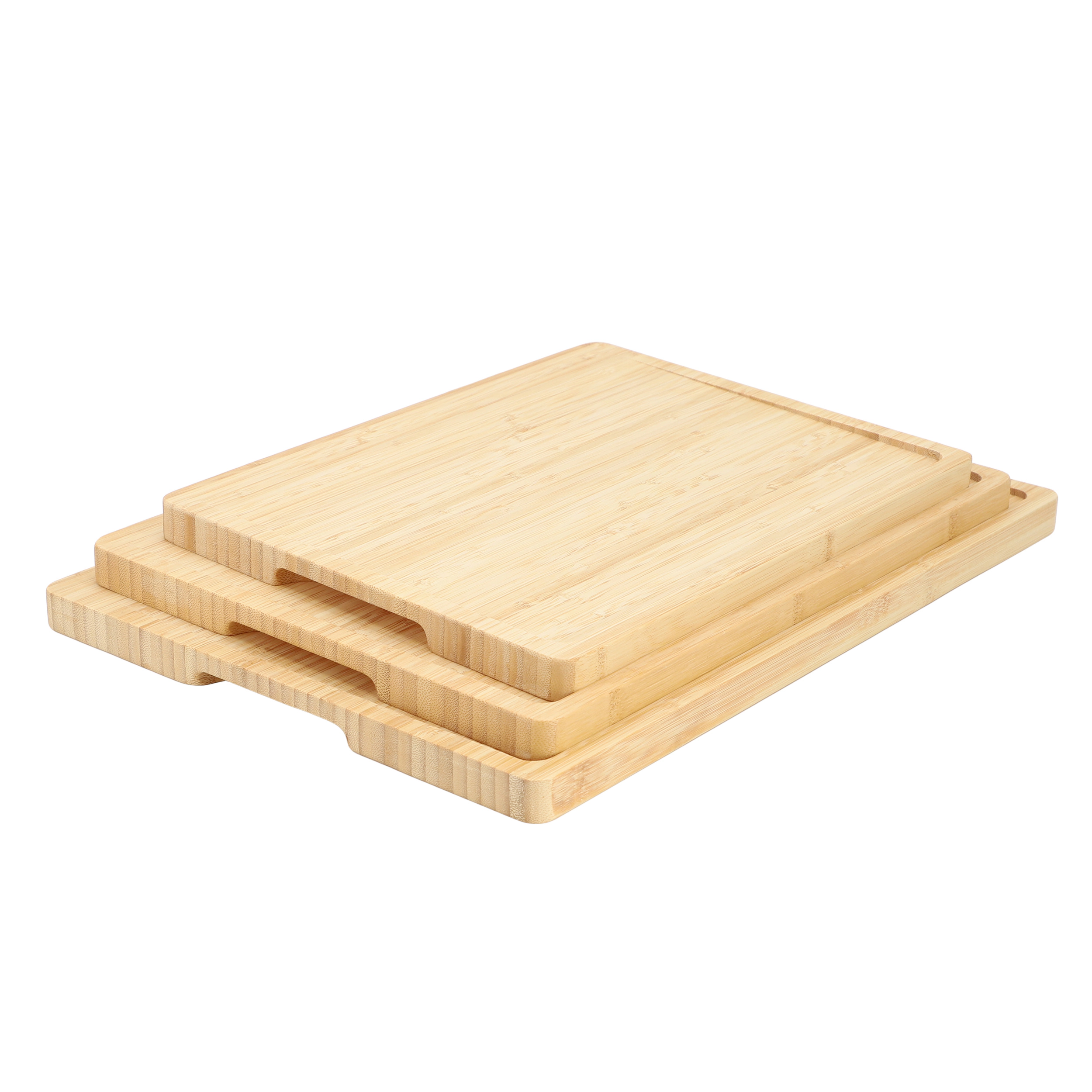 MegaChef 3 Piece Bamboo Cutting, Prep and Serving Boards with Slanted Juice Groove