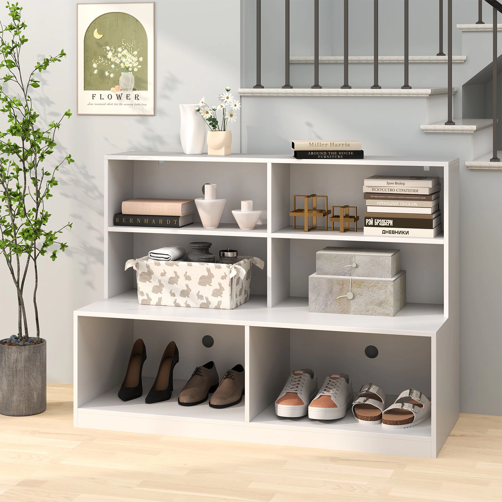 SlickBlue Shoe Storage Cabinet Bench with Cubes and Open Compartments
