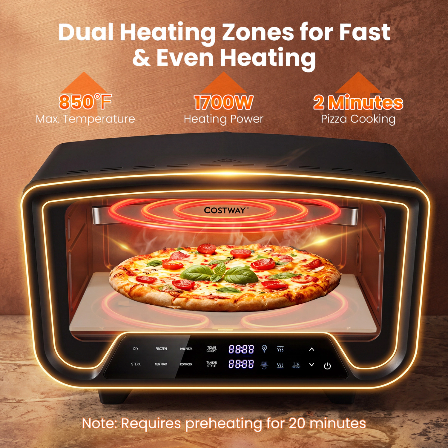 LJG Indoor Electric Pizza Oven for 12" Pizzas with 8 Presets